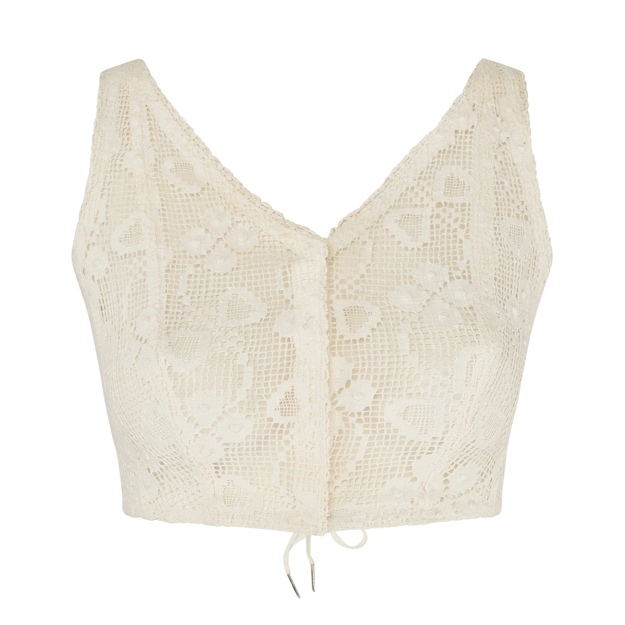 1900s Edwardian White Crochet Corset Cover with Lace-Up Back - Image 5