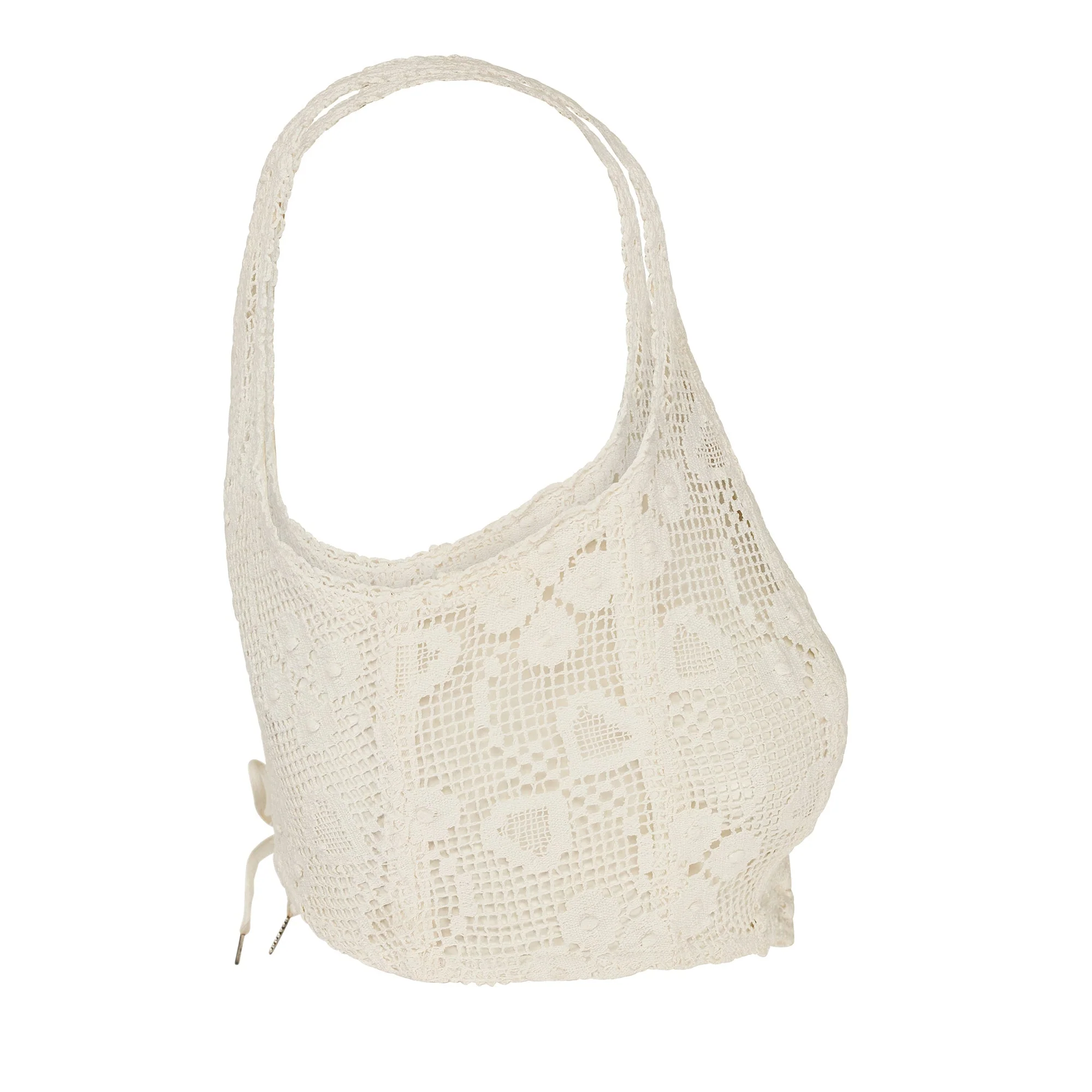 1900s Edwardian White Crochet Corset Cover with Lace-Up Back - Image 6