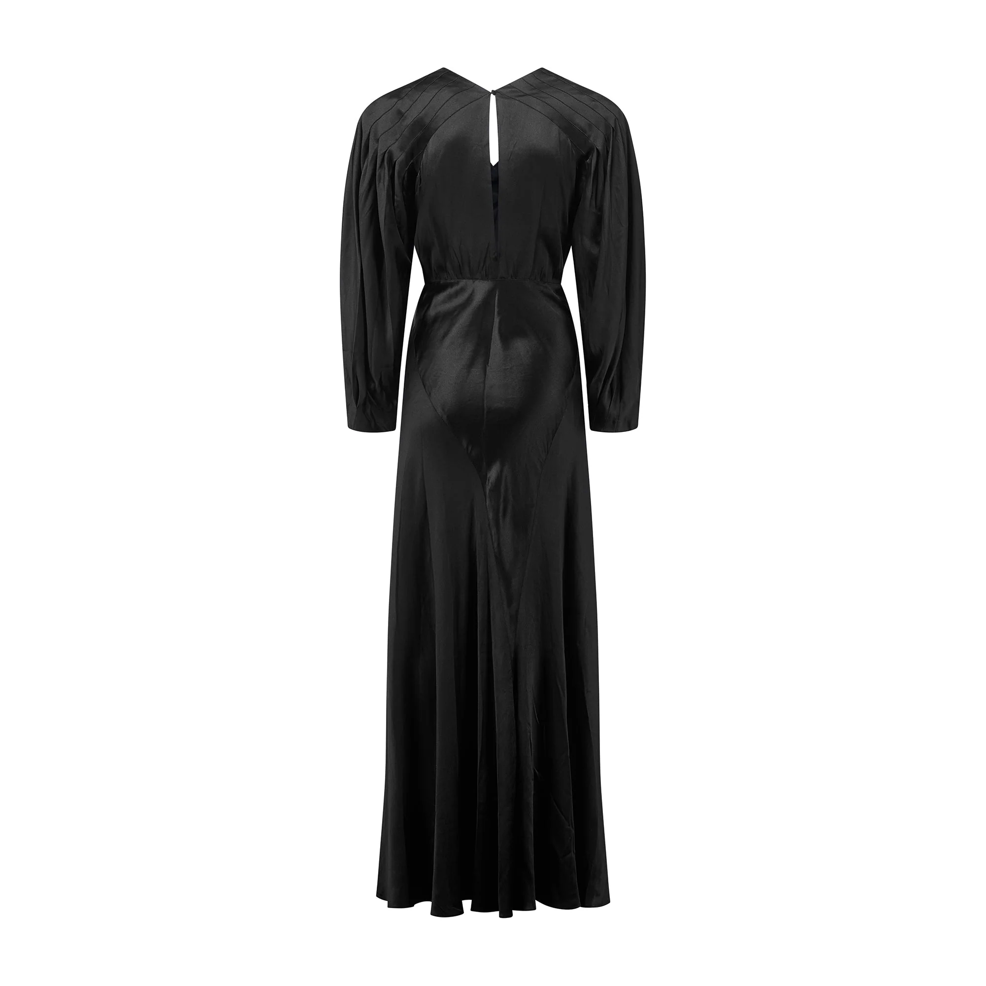 1930s Haute Couture Black Liquid Satin Maxi Dress with Open Sleeves - Image 3