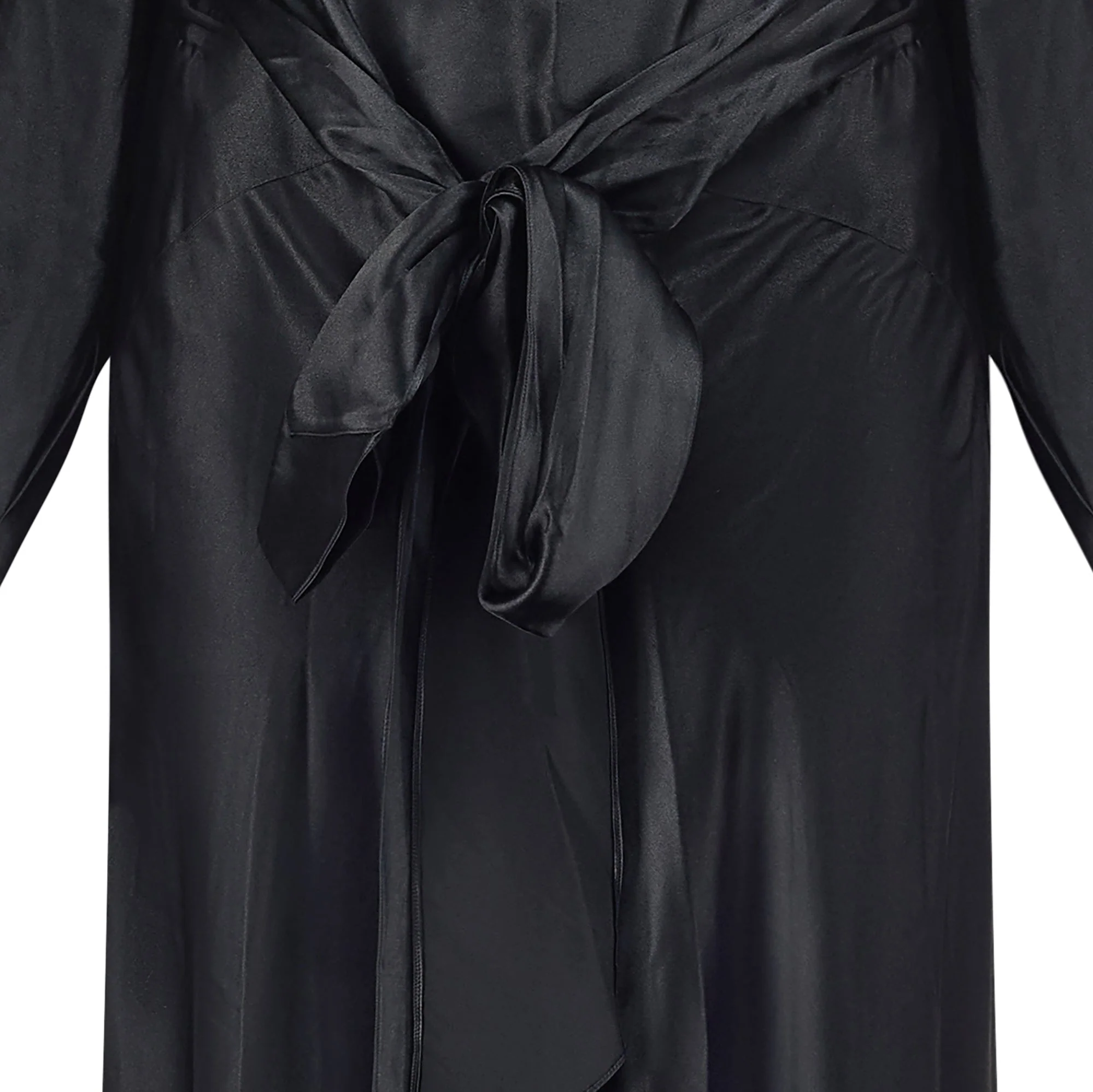 1930s Haute Couture Black Liquid Satin Maxi Dress with Open Sleeves - Image 4