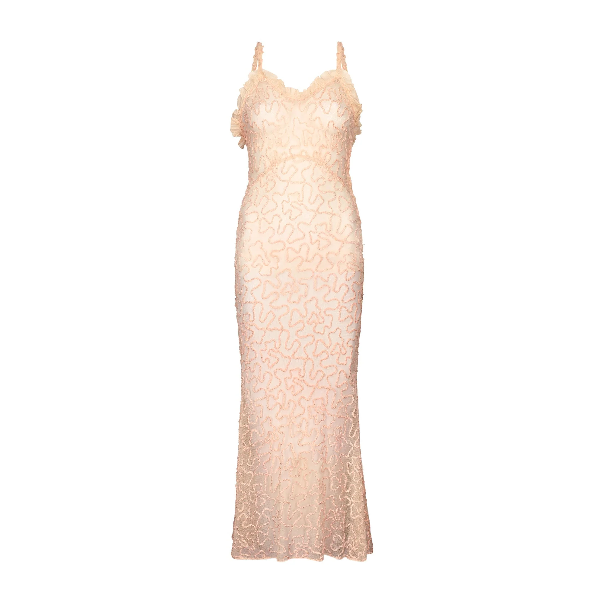 1930s Pale Pink Sheer Ribbonwork Dress and Short-Sleeve Jacket - Image 3