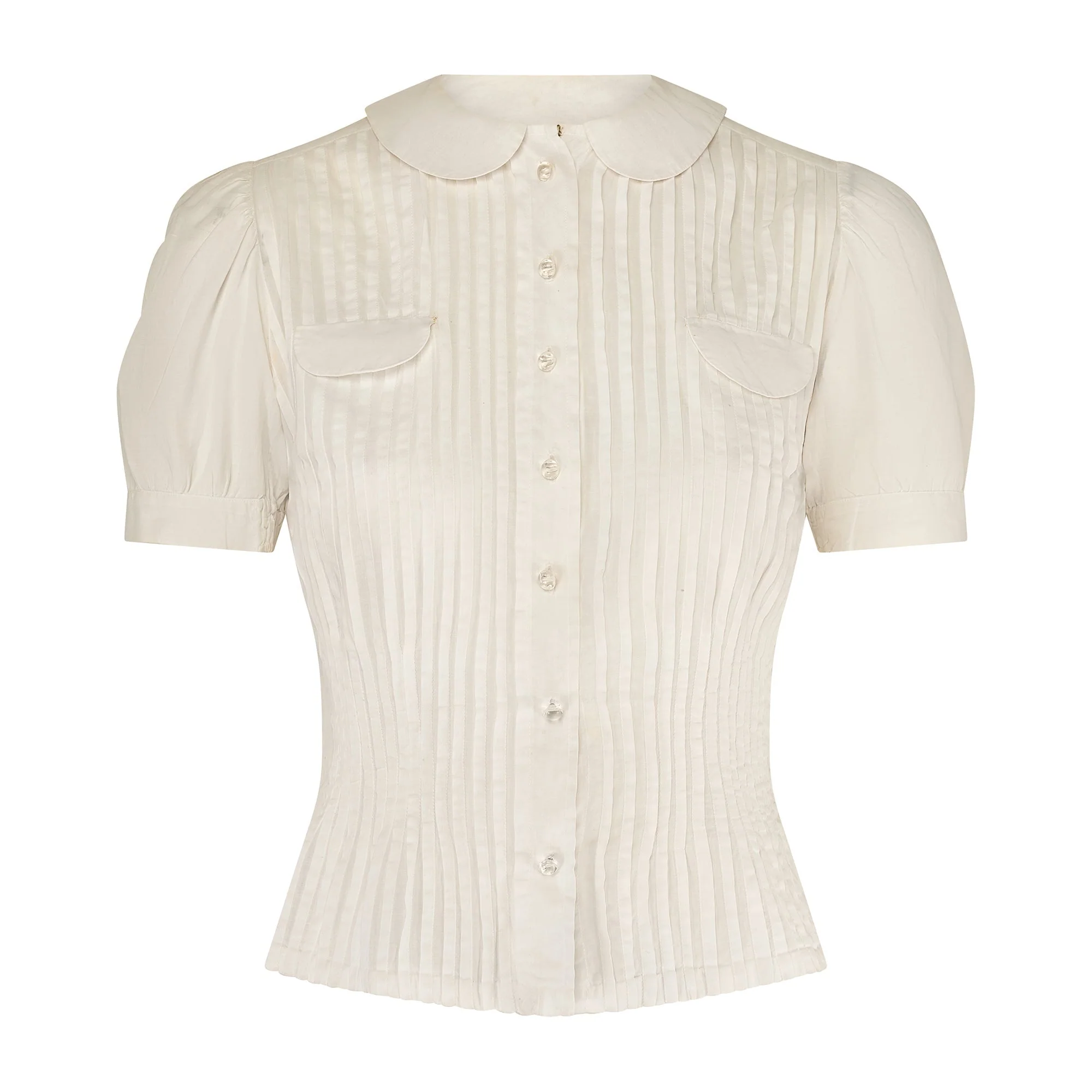 1930s White Cotton Pin Tuck Blouse with Peter Pan Collar - Image 5