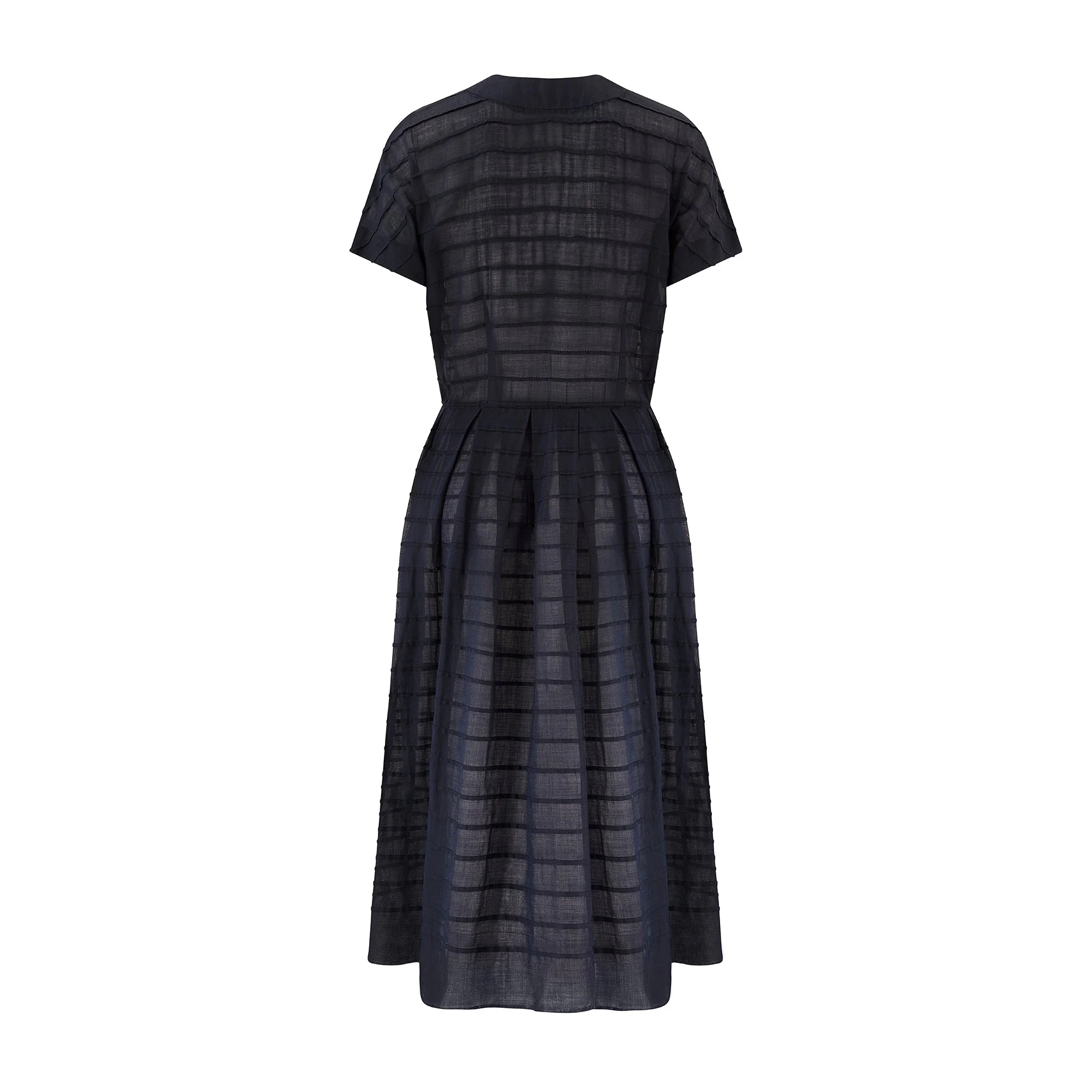 1950s L'Aignon Navy Cotton Short-Sleeve Dress with Pleat Detail - Image 3