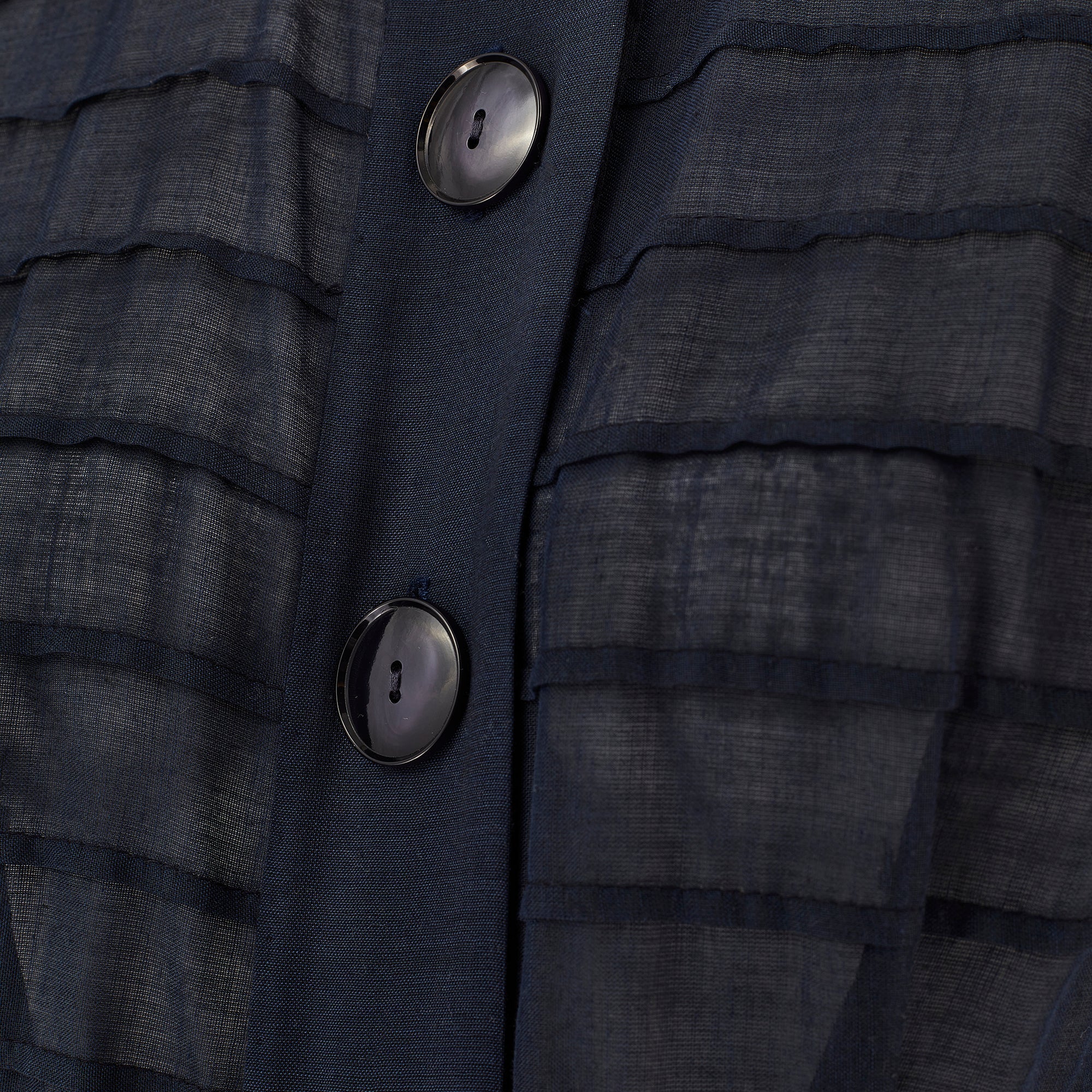 1950s L'Aignon Navy Cotton Short-Sleeve Dress with Pleat Detail - Image 9