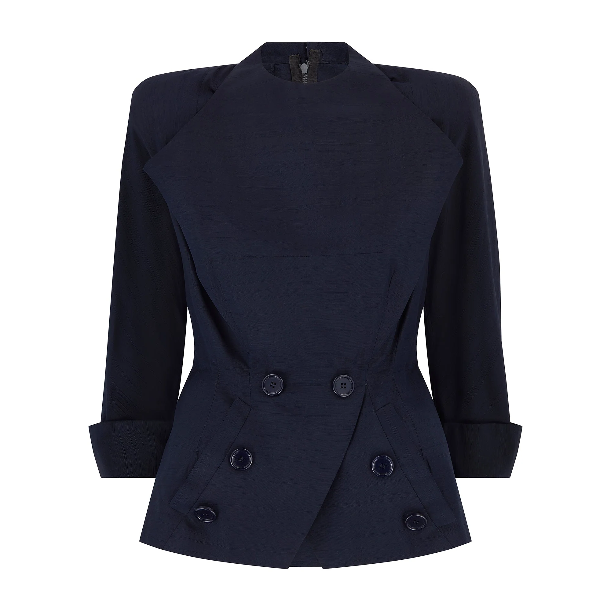 1950s Navy Silk Couture Bar Jacket with Button Pocket - Image 10