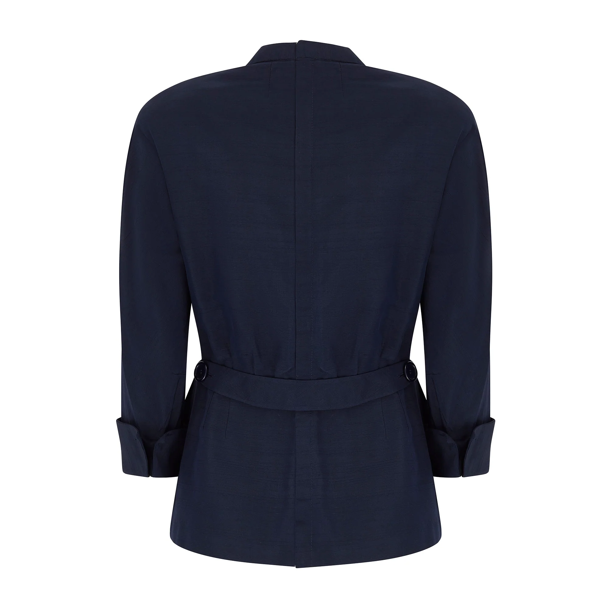 1950s Navy Silk Couture Bar Jacket with Button Pocket - Image 3