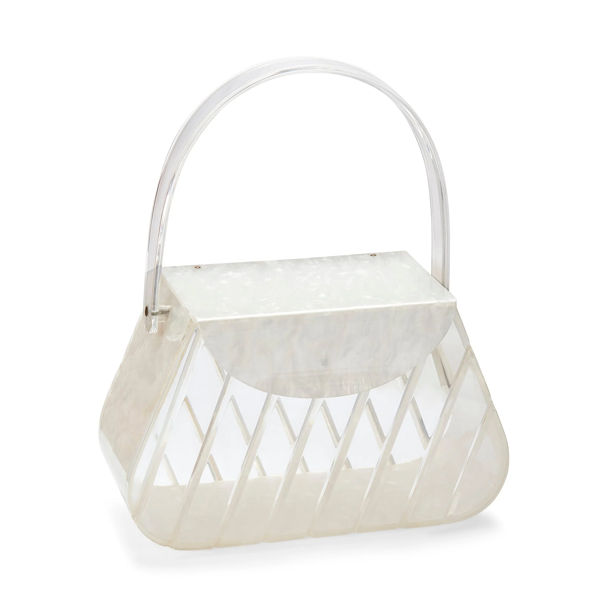 1950s Pearlescent Trapeze Clear Lucite Top Handle Bag - Image 7