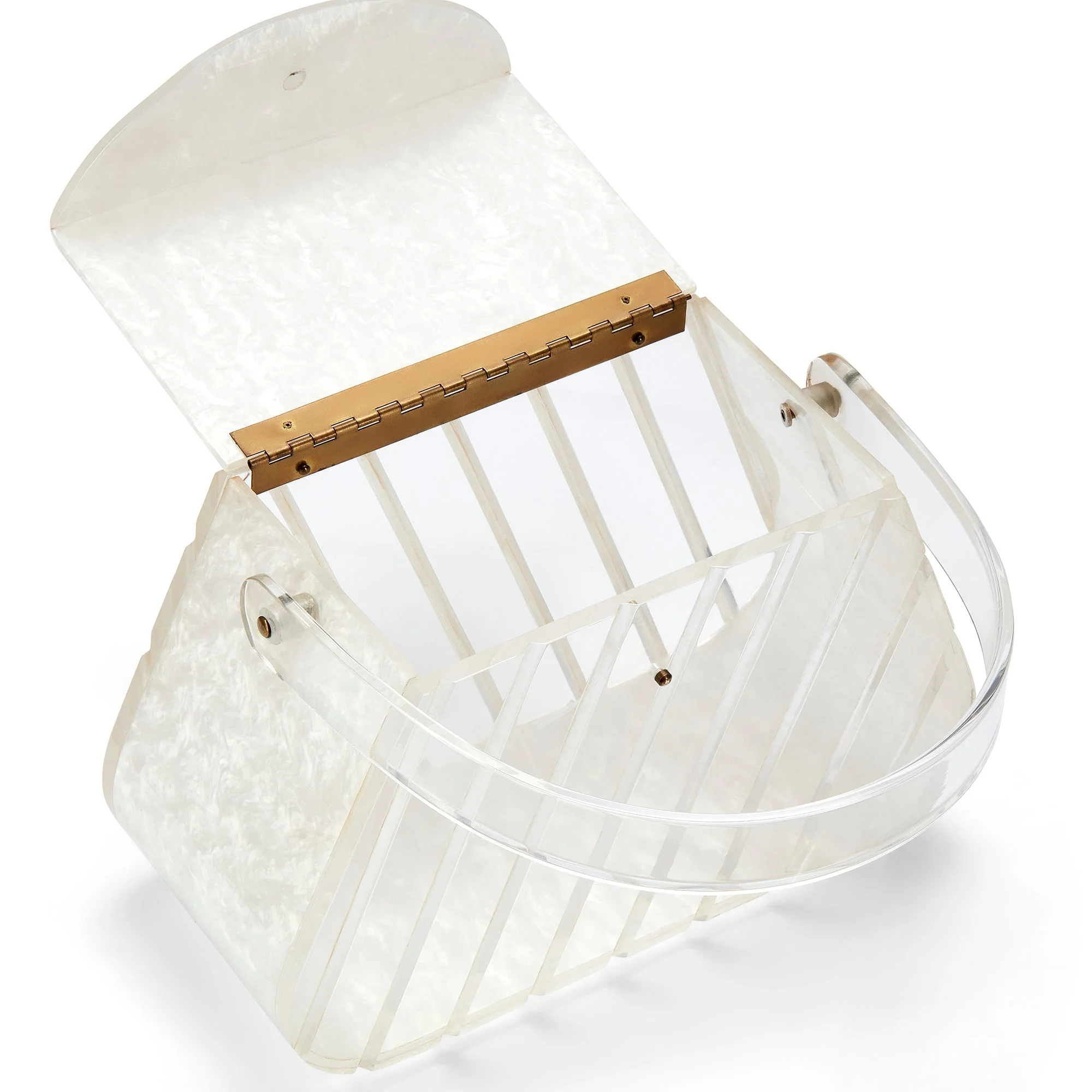 1950s Pearlescent Trapeze Clear Lucite Top Handle Bag - Image 9