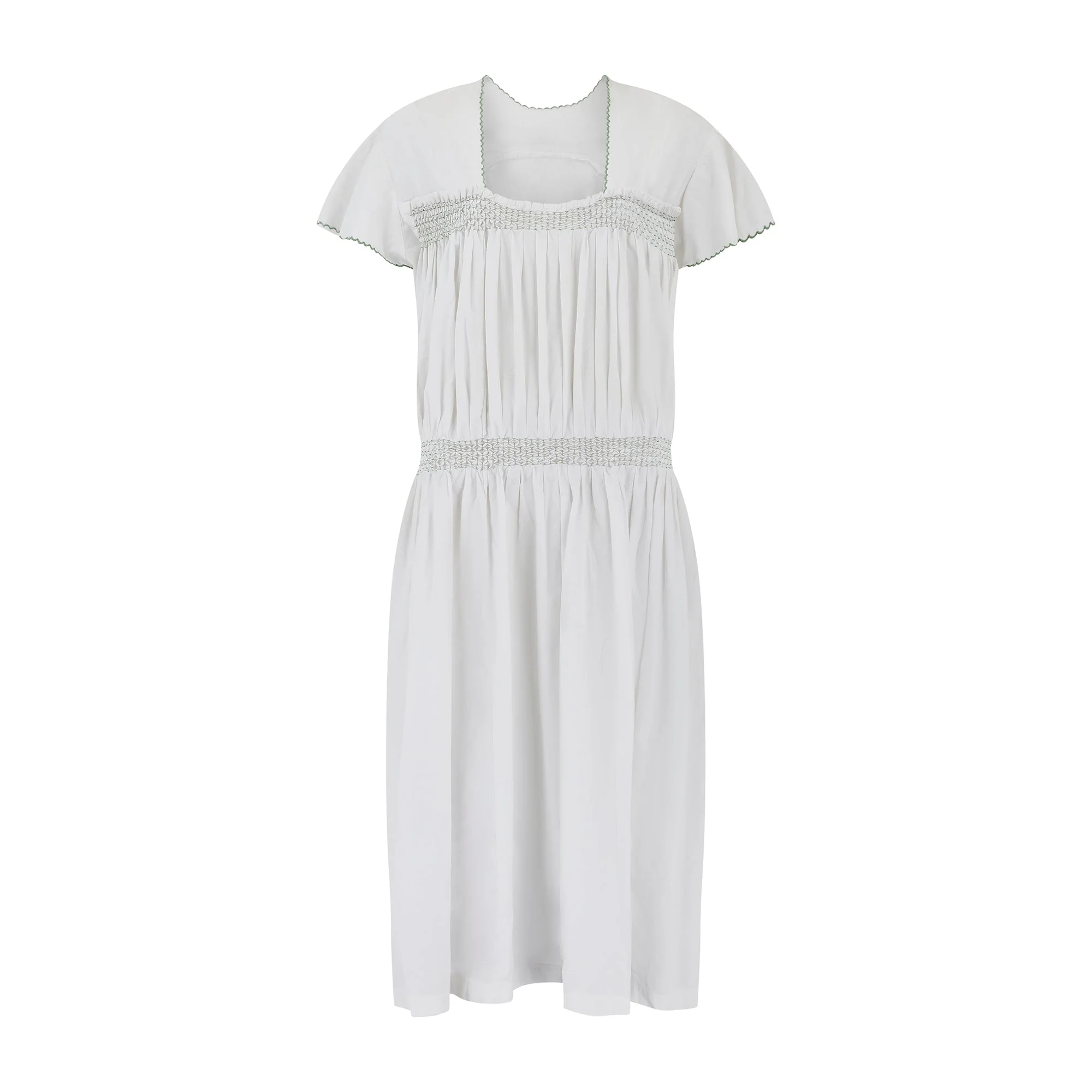 1950s White Cotton Smocked Dress with Tie Back - Image 8