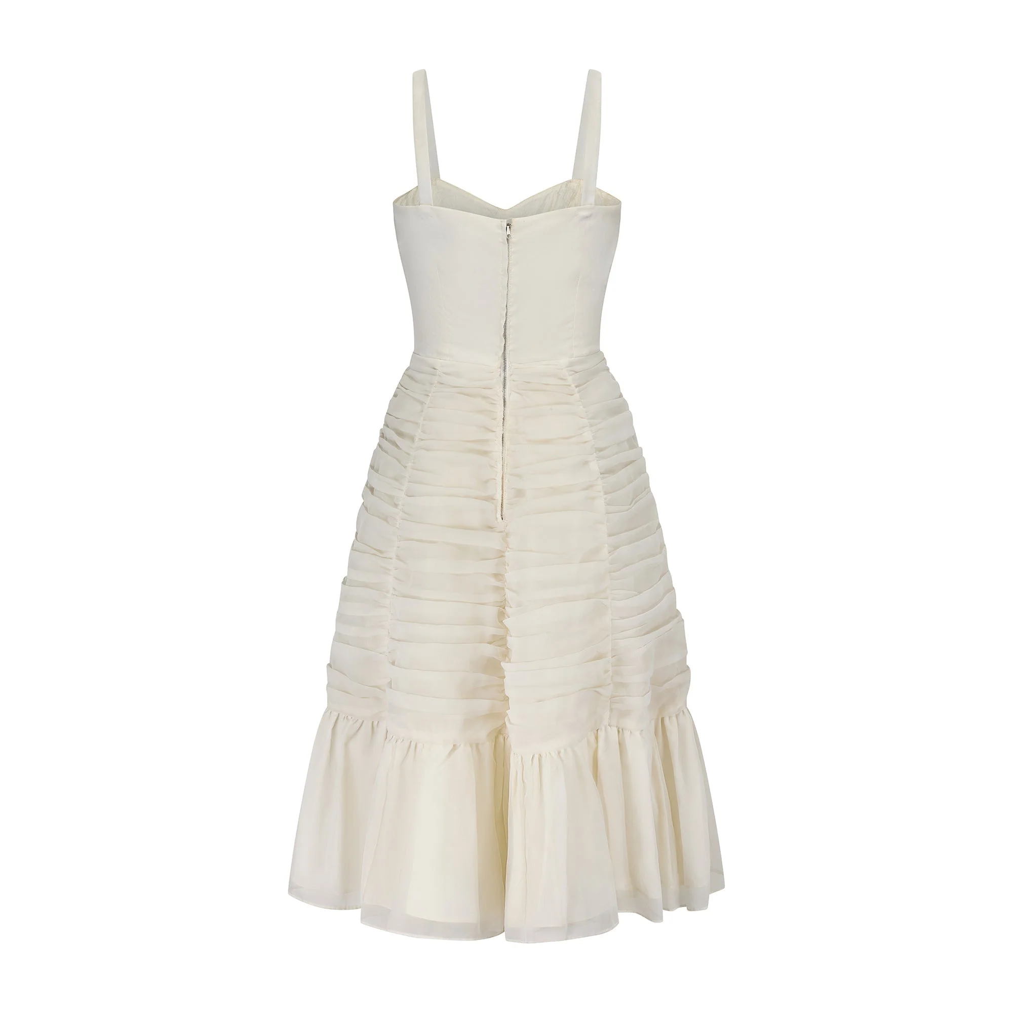 1950s White Ruched Chiffon Midi Dress - Image 3