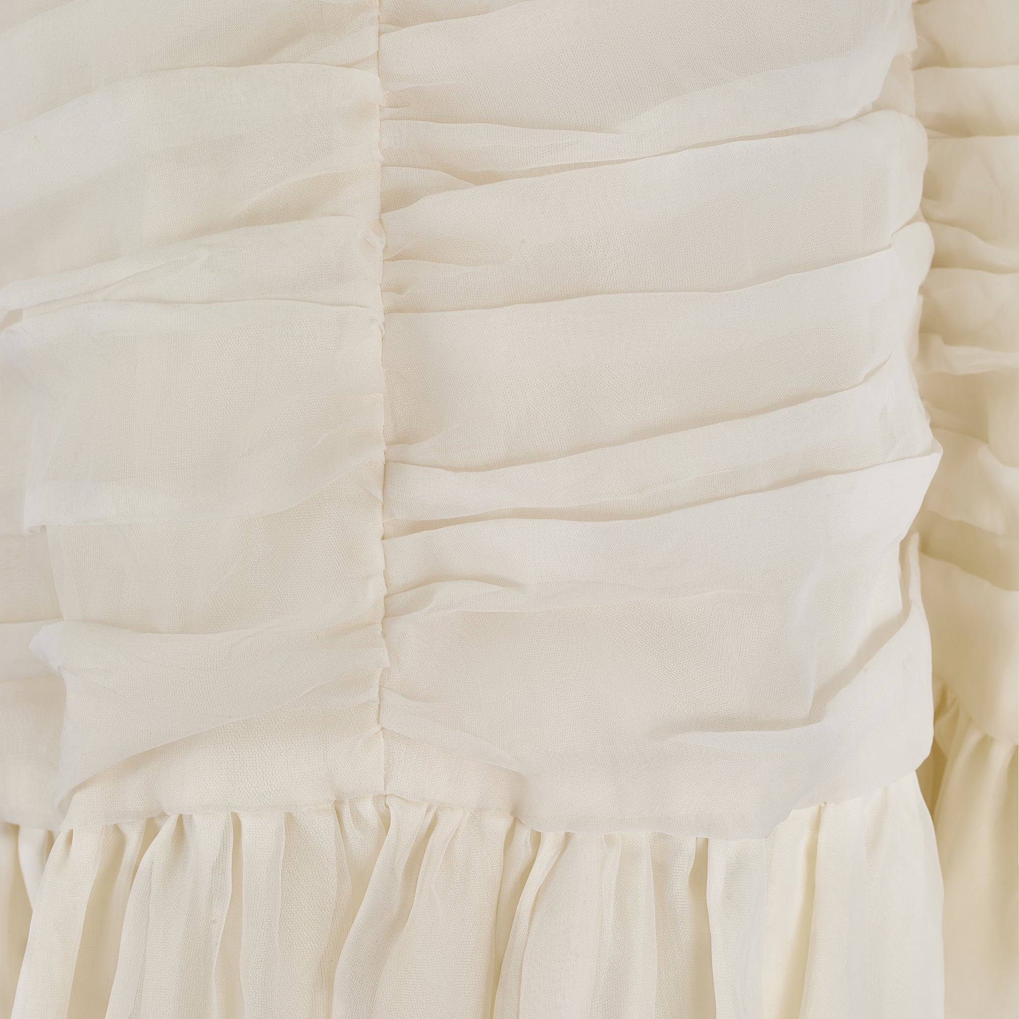 1950s White Ruched Chiffon Midi Dress - Image 4