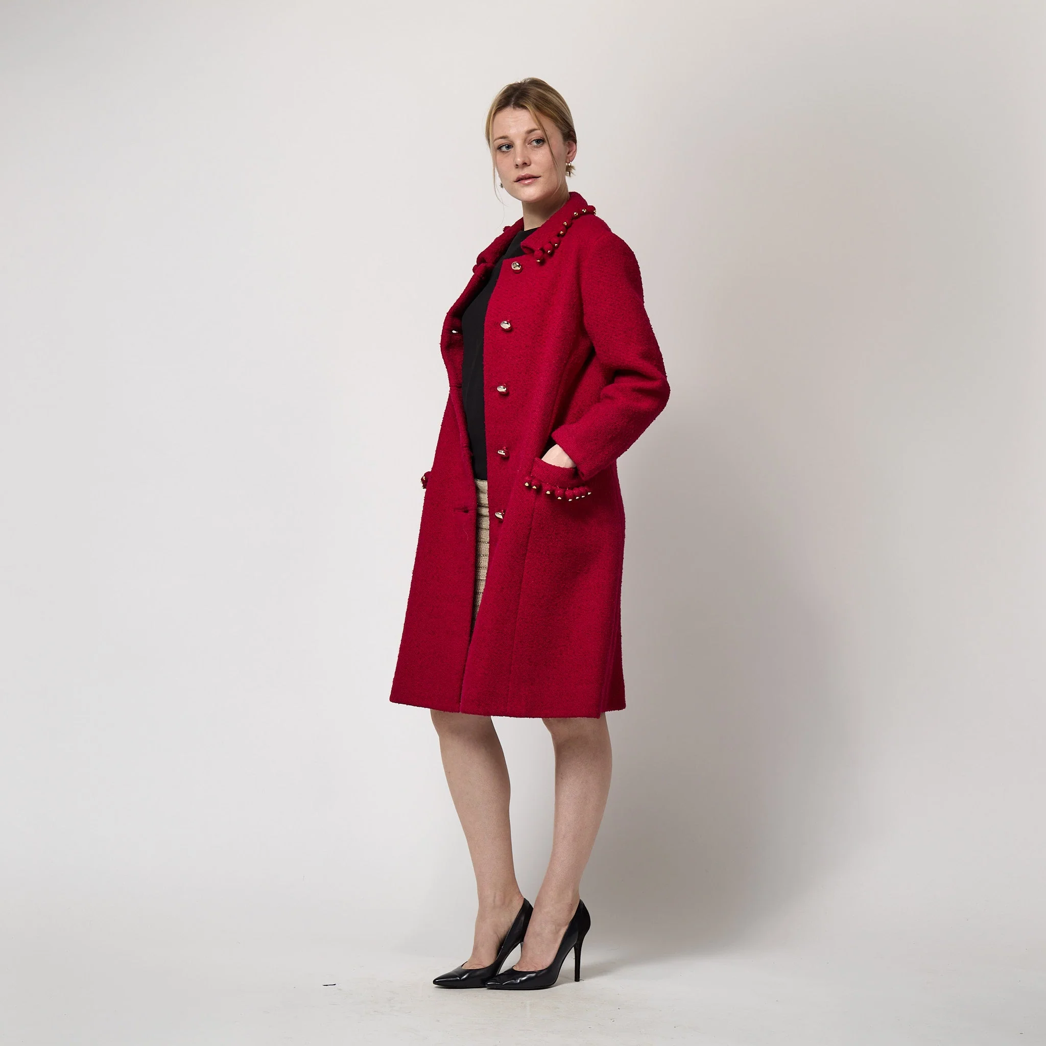 1960s Balmain Demi Couture Red Boucle Wool Coat - Image 22