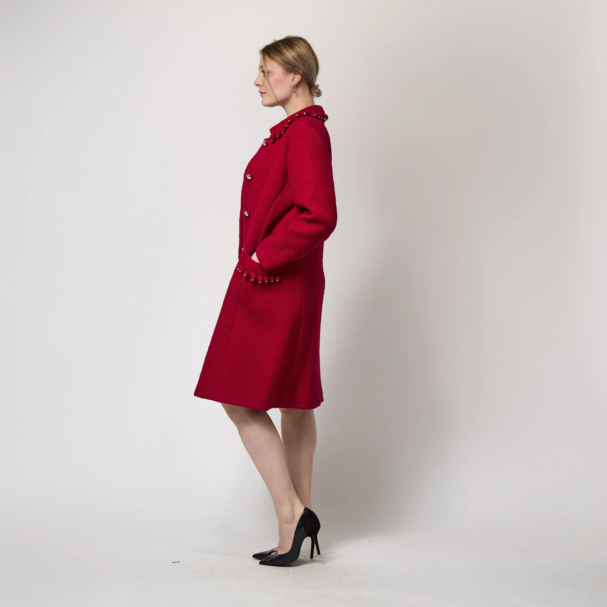 1960s Balmain Demi Couture Red Boucle Wool Coat - Image 23