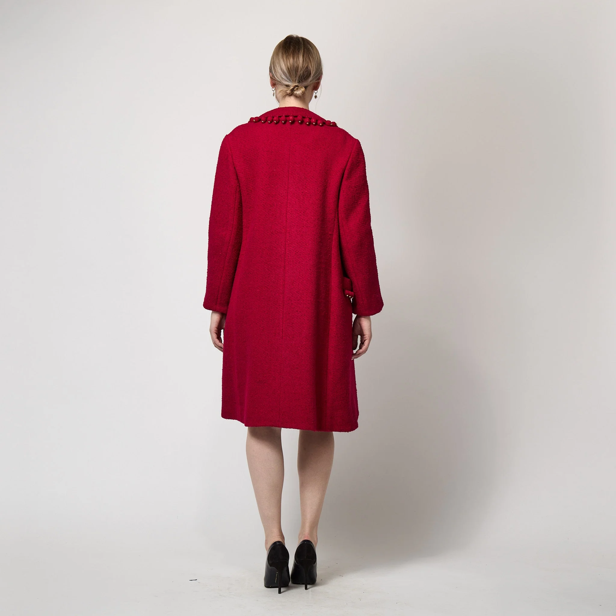 1960s Balmain Demi Couture Red Boucle Wool Coat - Image 24