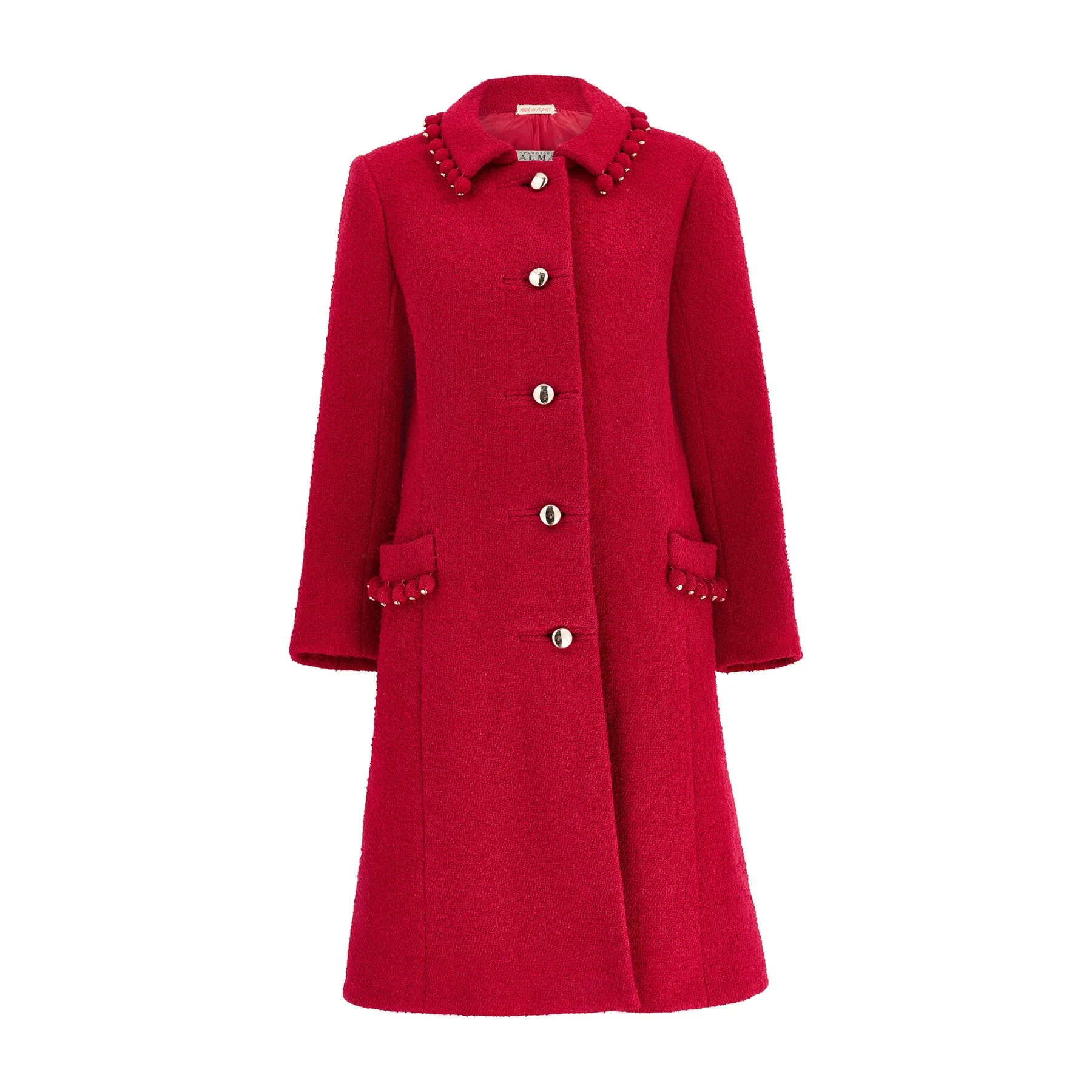 1960s Balmain Demi Couture Red Boucle Wool Coat - Image 25