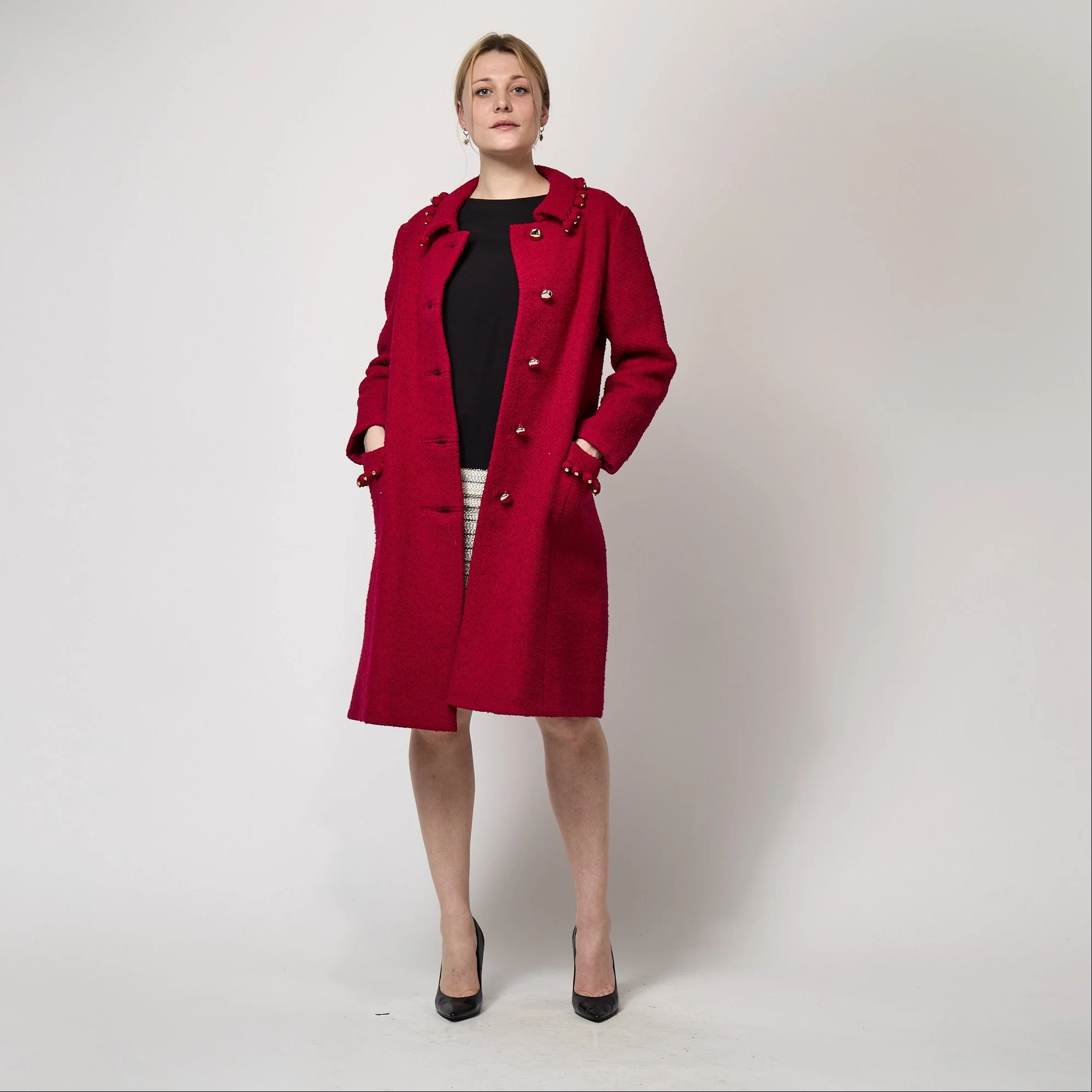 1960s Balmain Demi Couture Red Boucle Wool Coat - Image 30