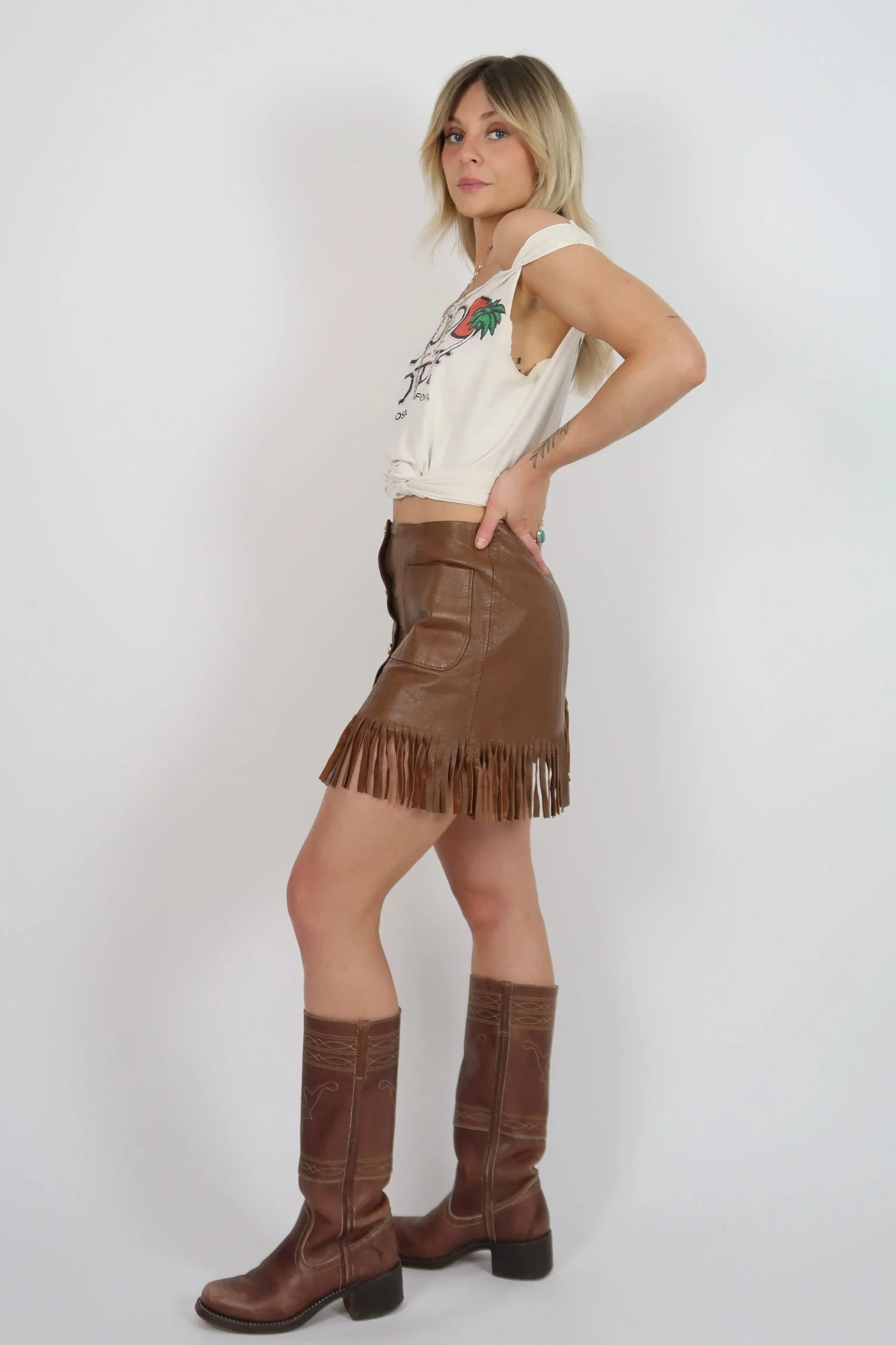 1960s Brown leather skirt - Image 8