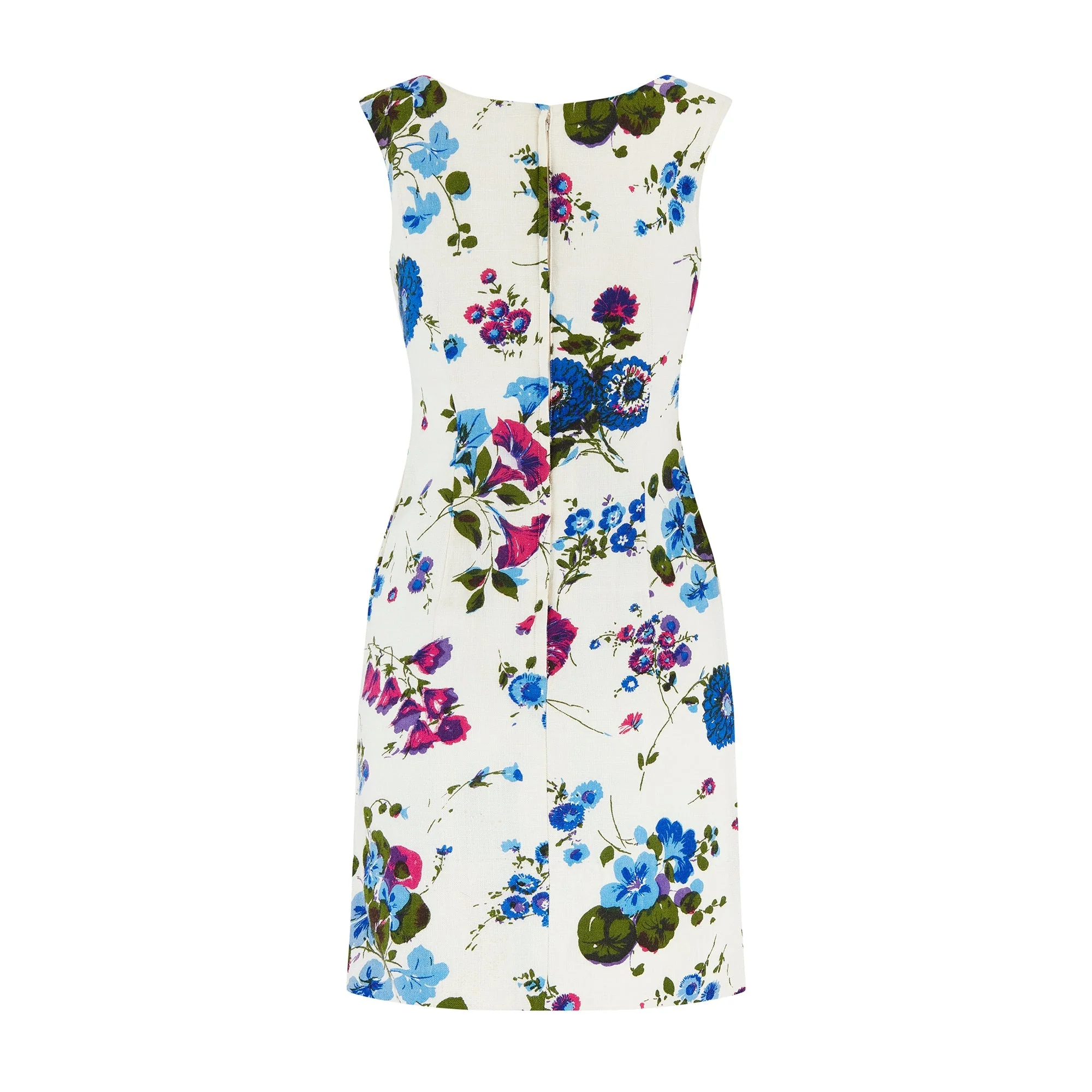 1960s Edward Abbott Cream Dress with Purple and Blue Florals - Image 3