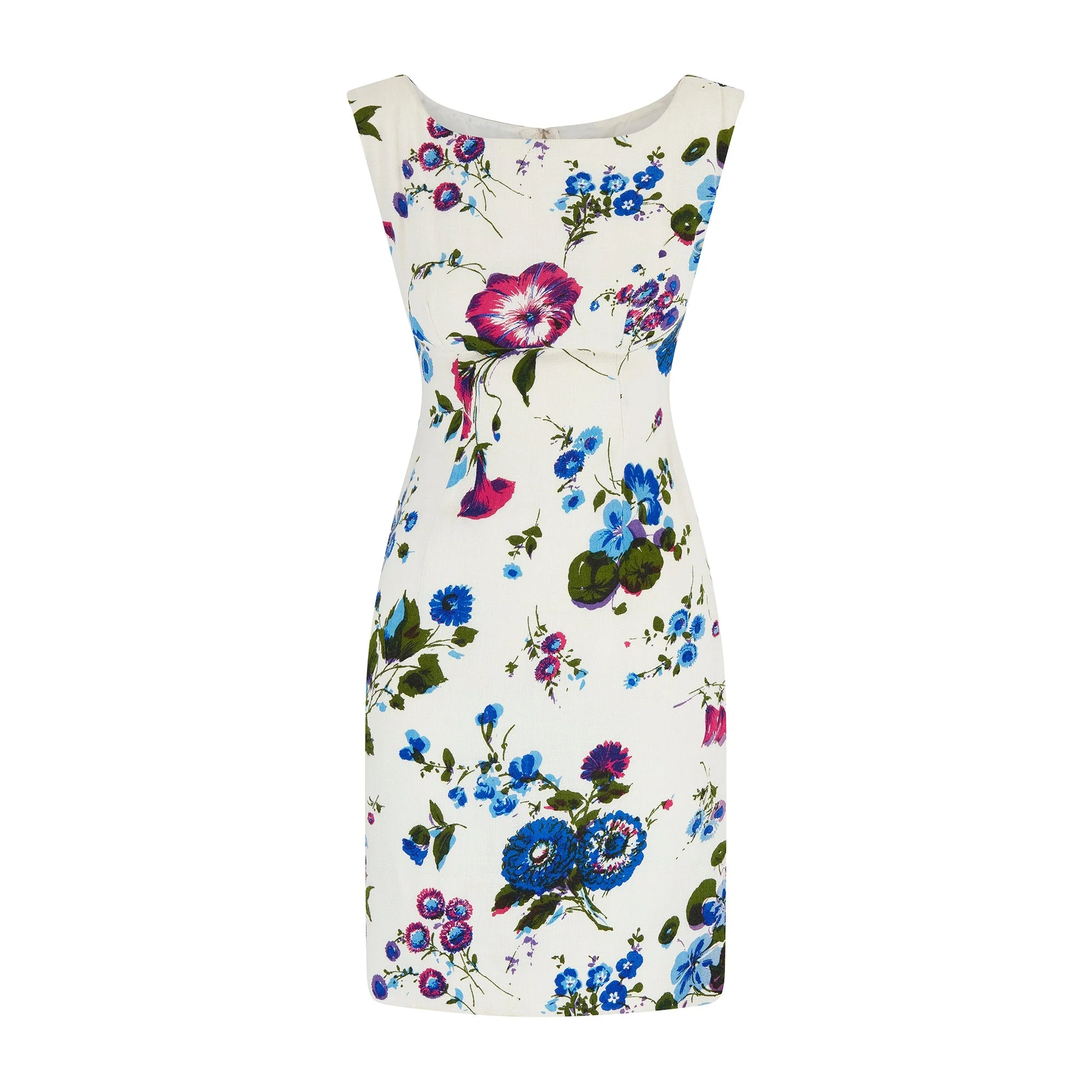 1960s Edward Abbott Cream Dress with Purple and Blue Florals - Image 6