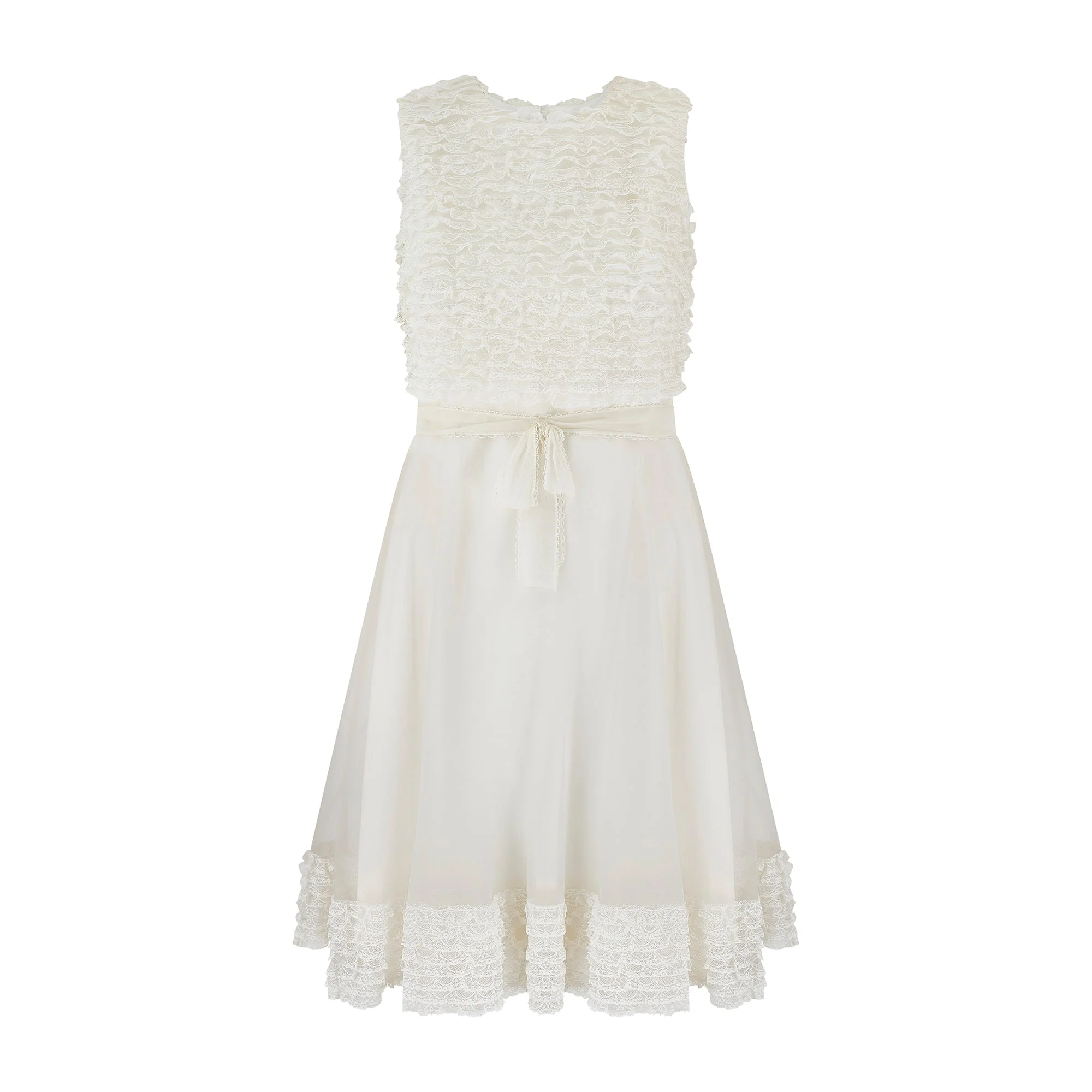 1960s Jean Varon White Sleeveless Ruffle Lace Dress - Image 11