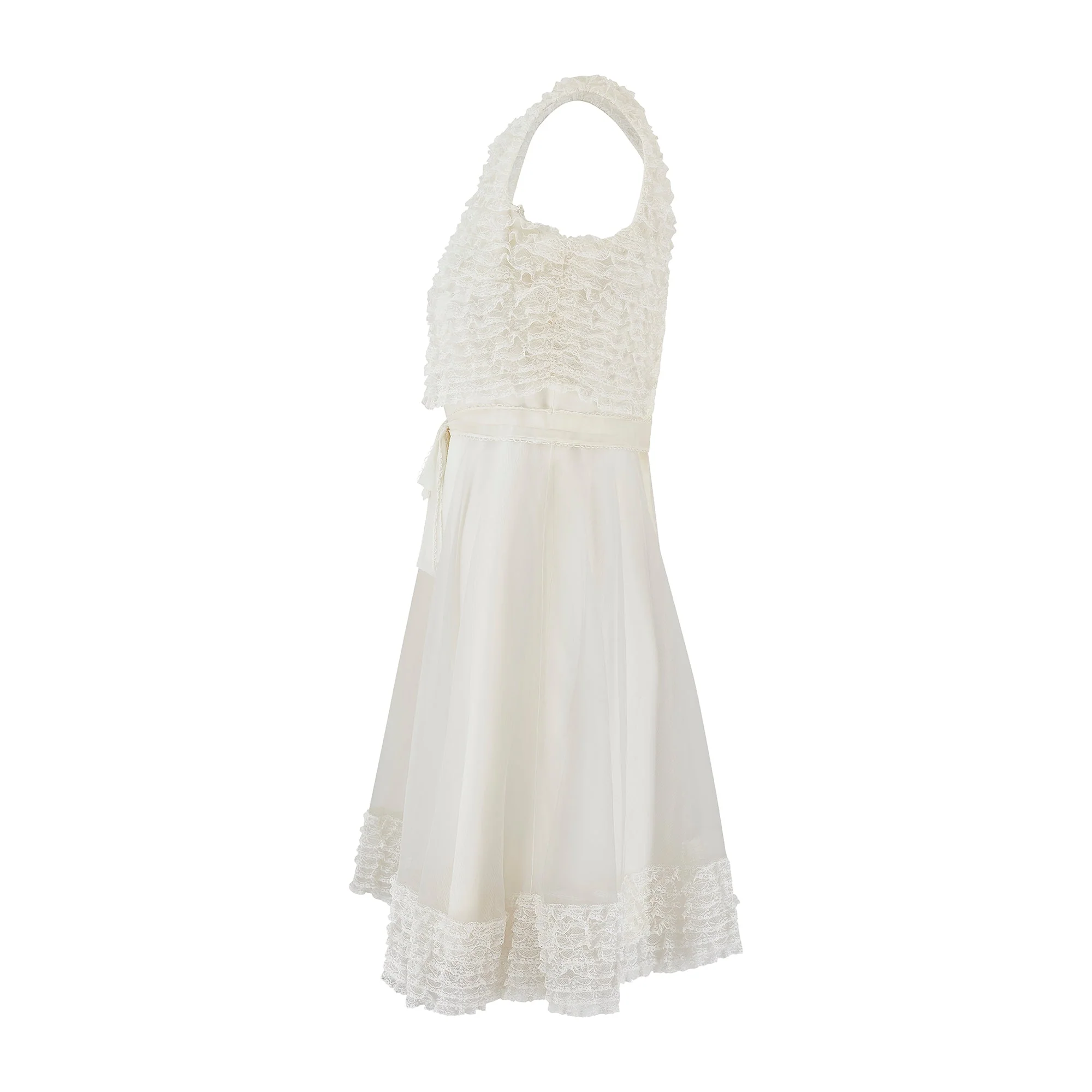 1960s Jean Varon White Sleeveless Ruffle Lace Dress - Image 19