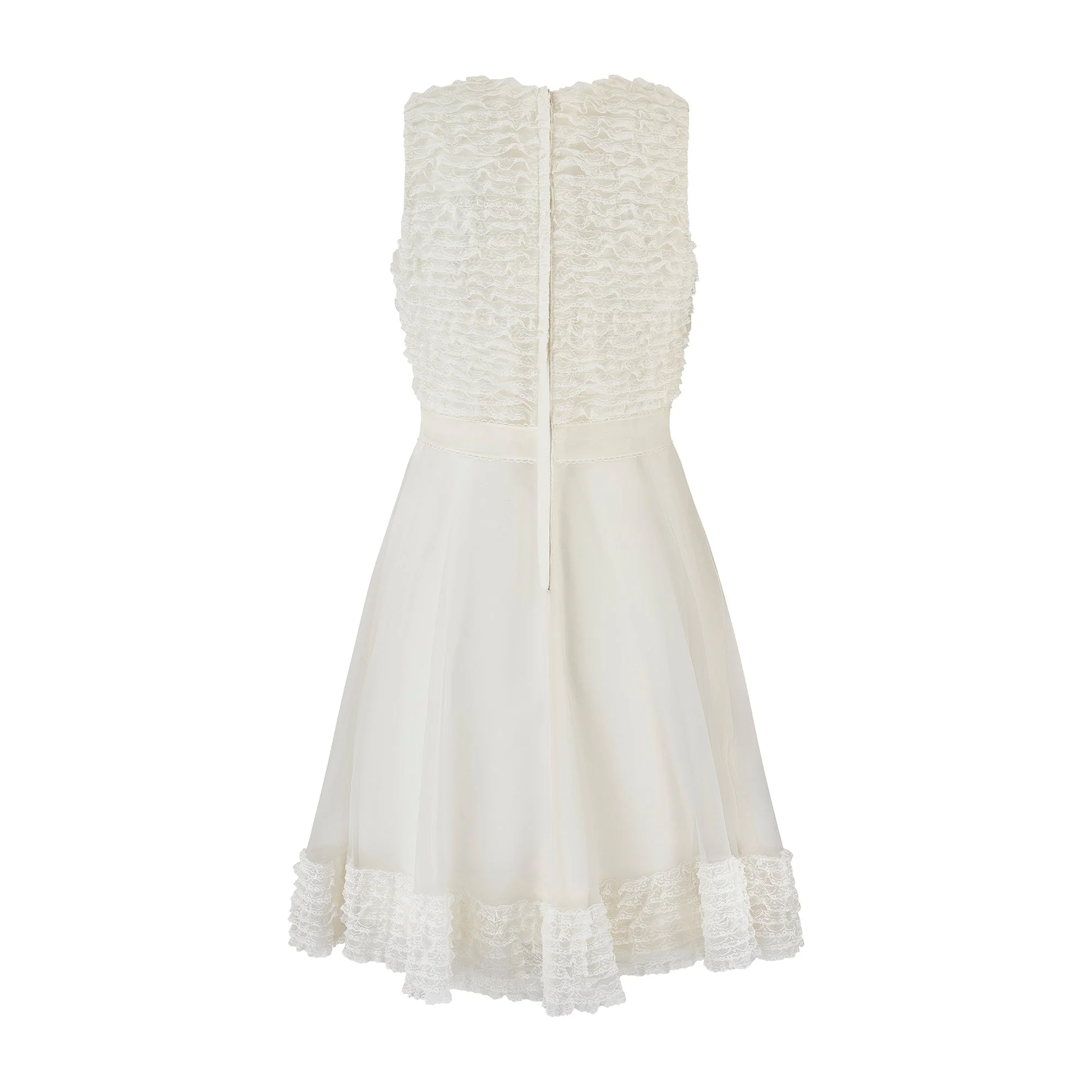 1960s Jean Varon White Sleeveless Ruffle Lace Dress - Image 20