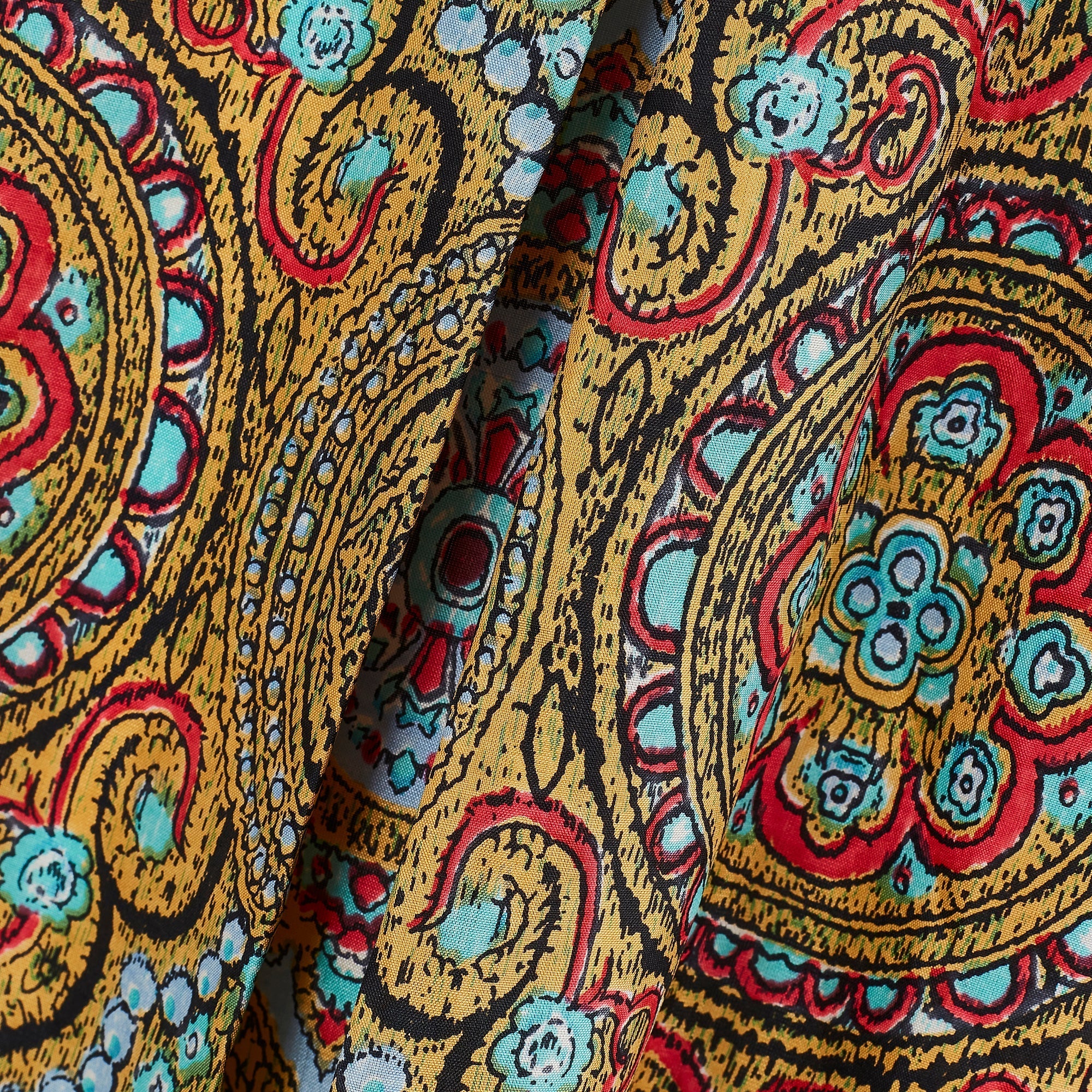 1960s Mustard Paisley Silk Short-Sleeve Pleated Dress - Image 4