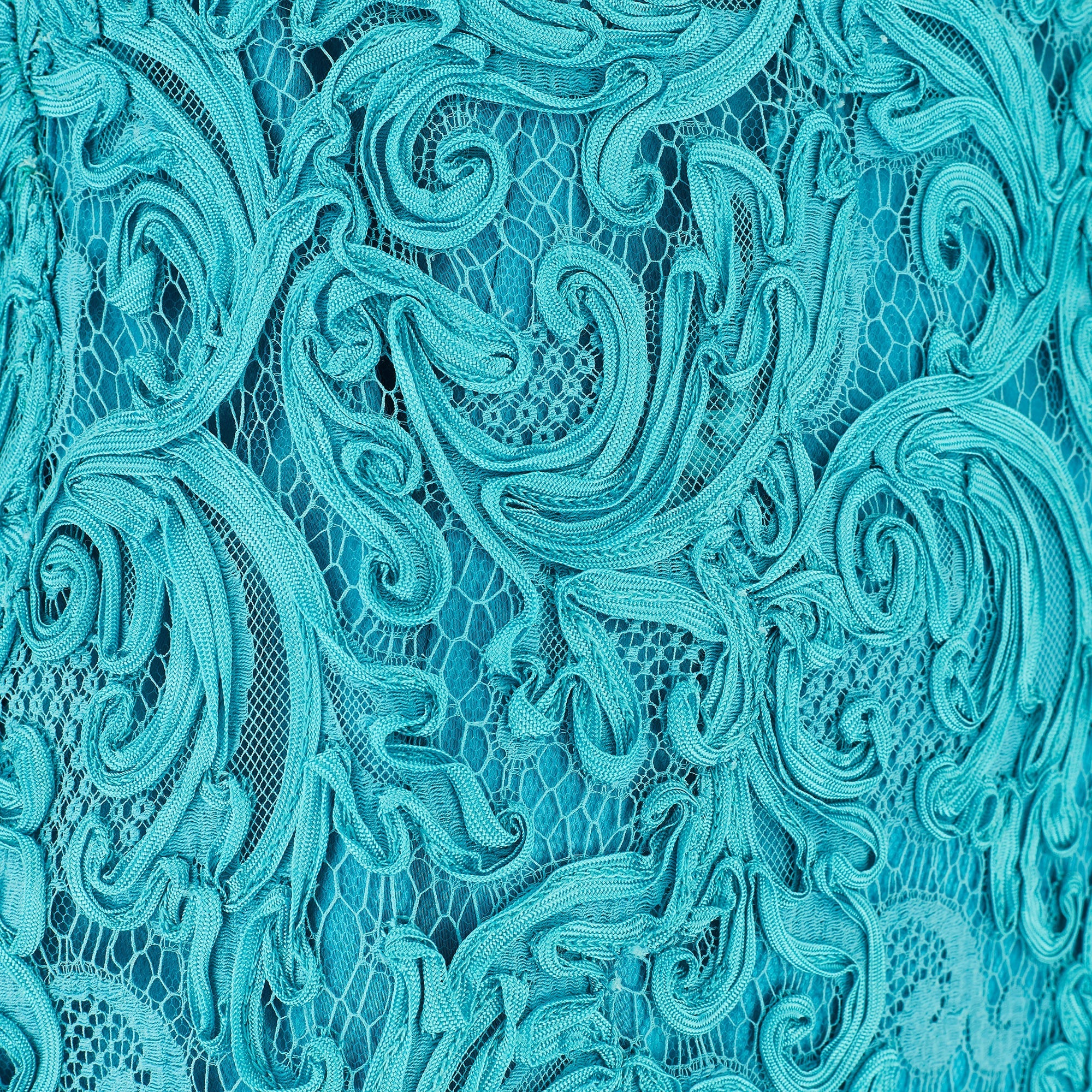 1960s Roter Couture Turquoise Ribbonwork Short-Sleeve Dress - Image 4