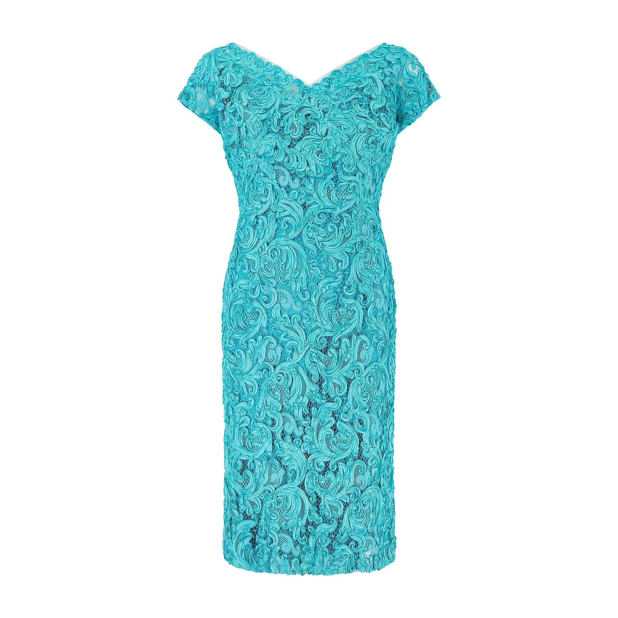 1960s Roter Couture Turquoise Ribbonwork Short-Sleeve Dress - Image 6