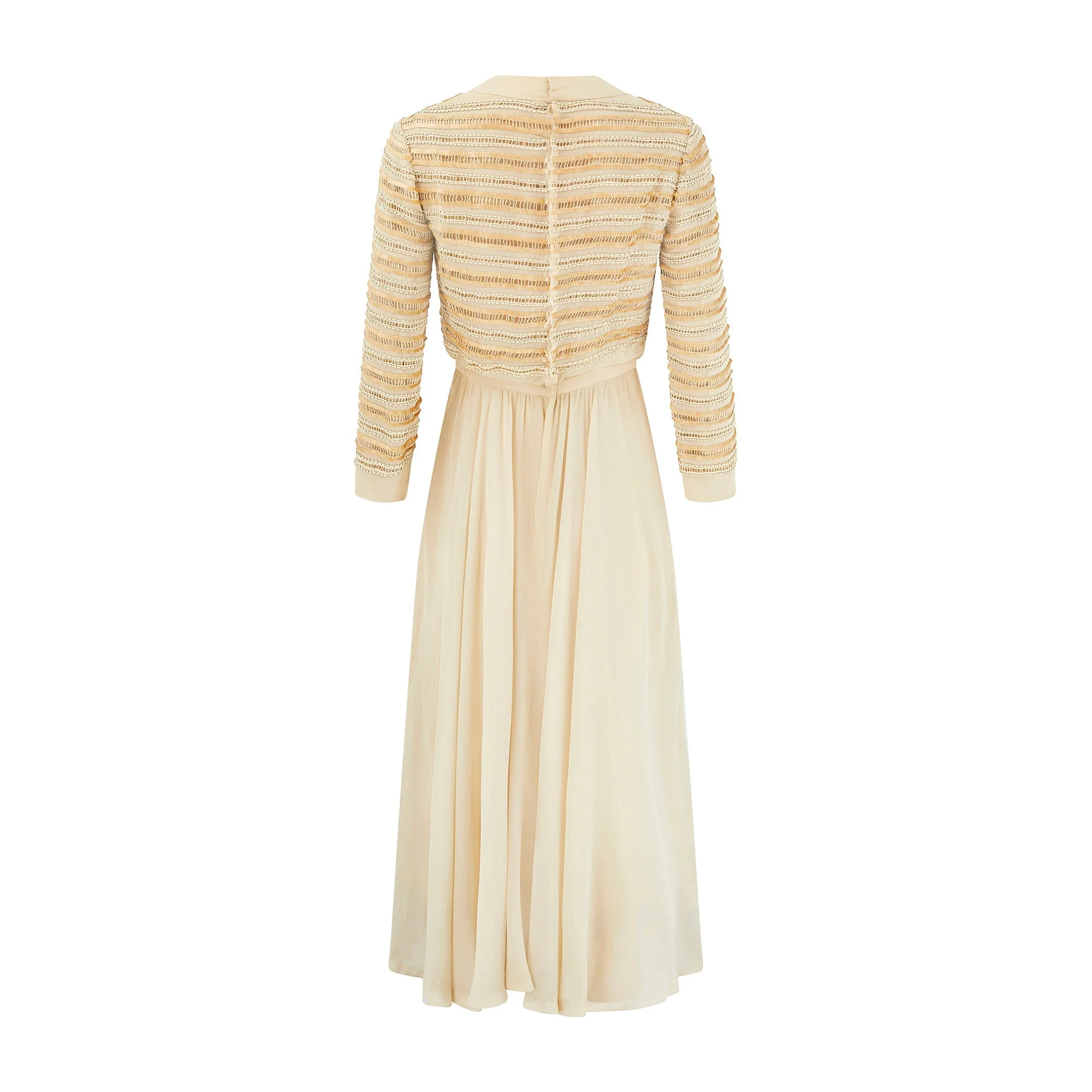 1970s Christian Dior Butterscotch Silk Sequin Trimmed Midi Dress - Image 3