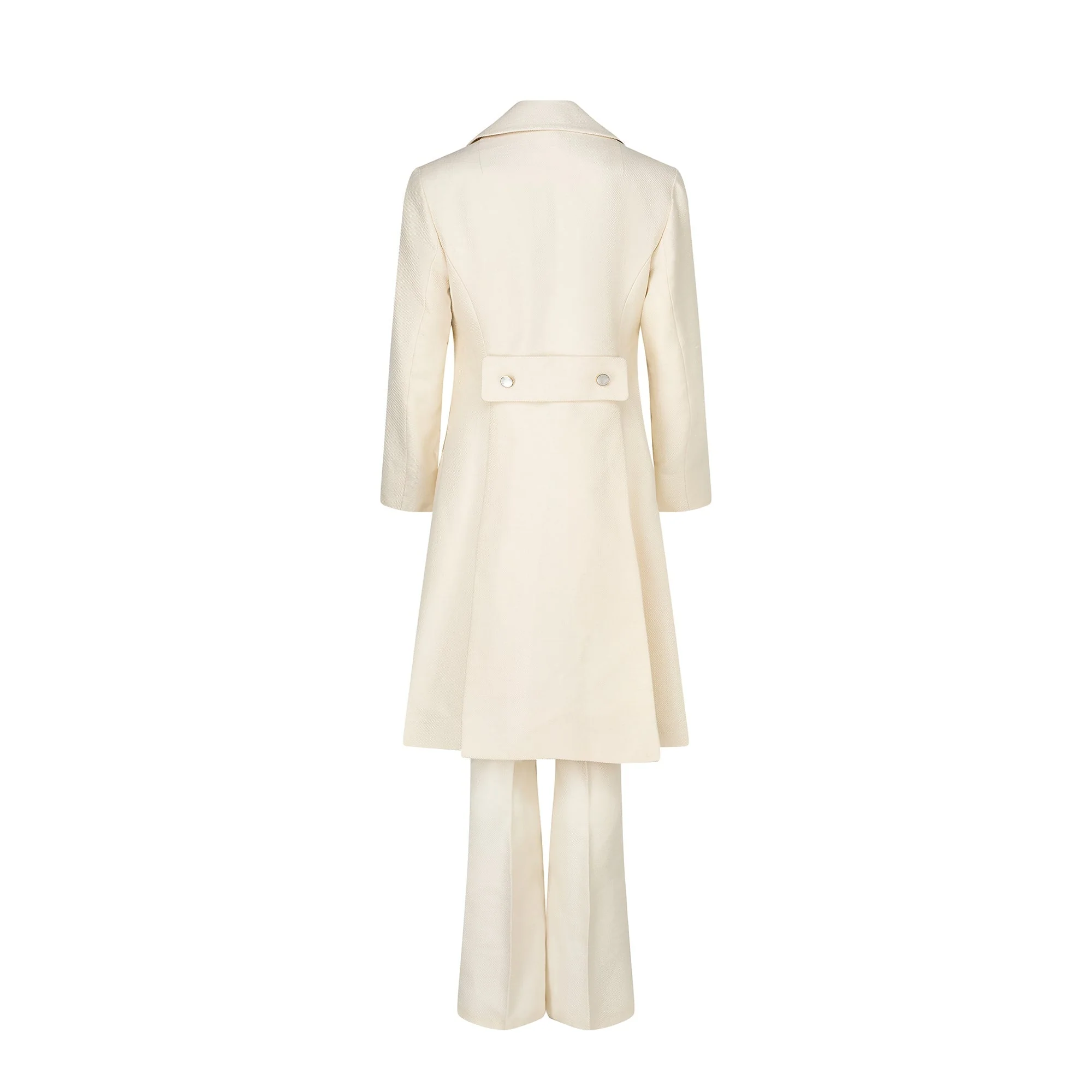 1970s Cream Jumpsuit with Crochet Waist Panel and Coat Ensemble - Image 3