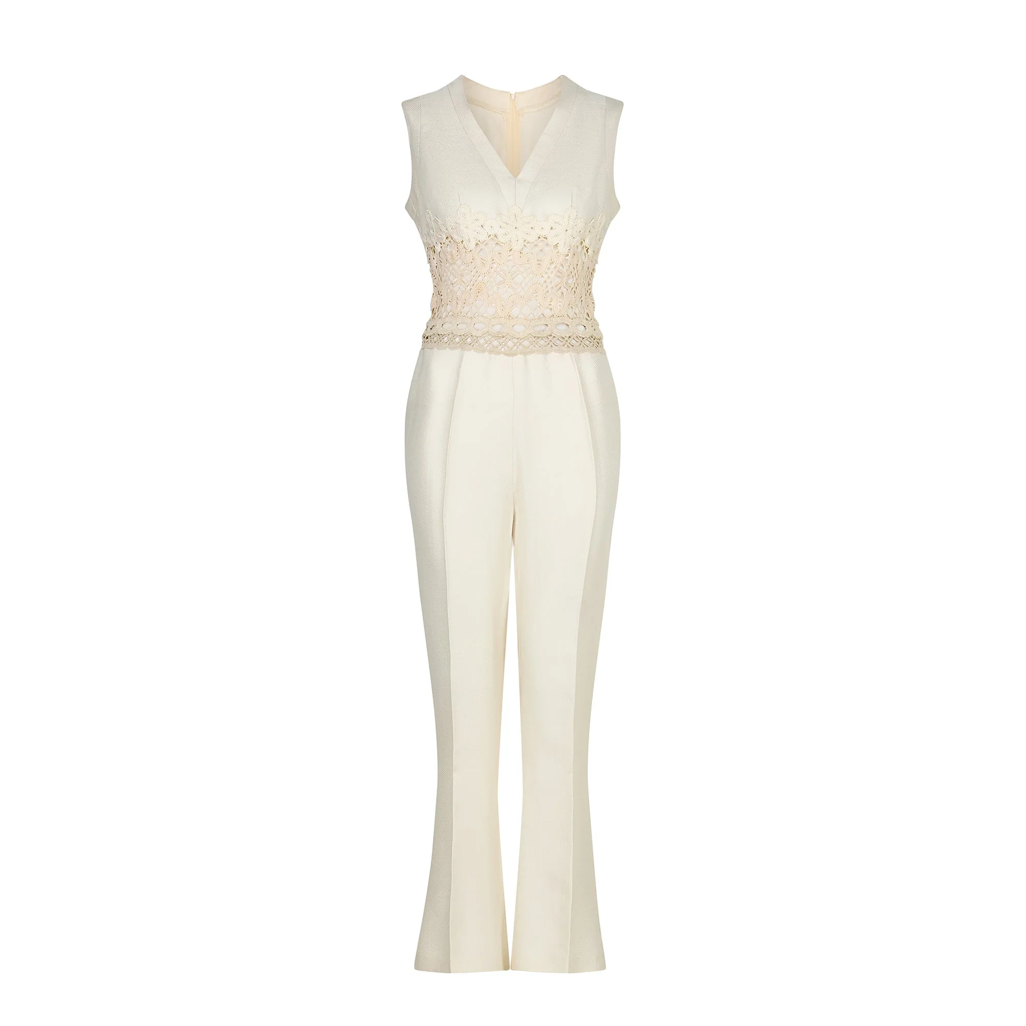 1970s Cream Jumpsuit with Crochet Waist Panel and Coat Ensemble - Image 4