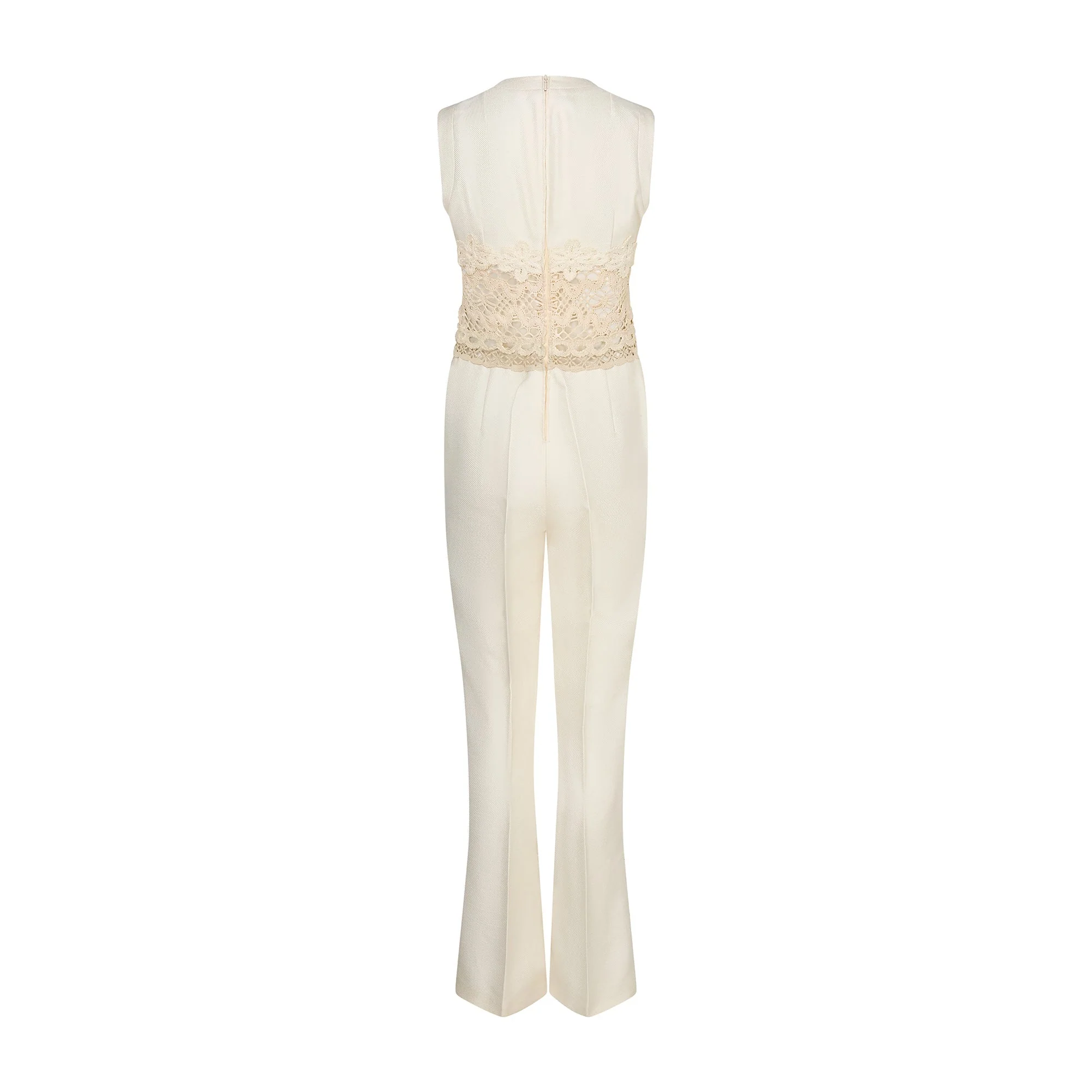 1970s Cream Jumpsuit with Crochet Waist Panel and Coat Ensemble - Image 5