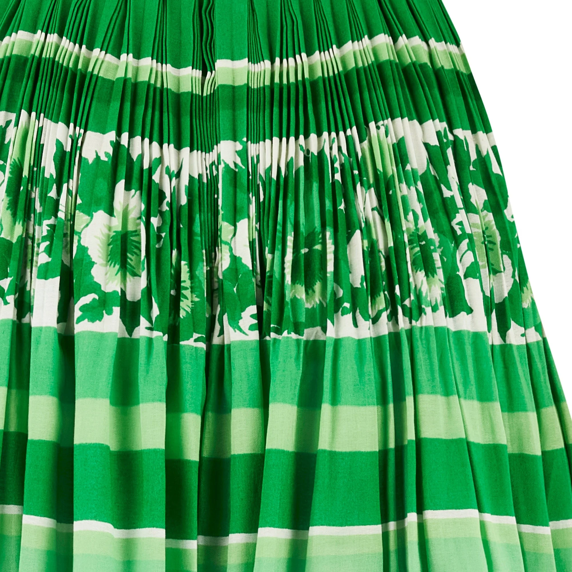 1970s French Couture Green and White Floral Cotton Maxi Dress - Image 8