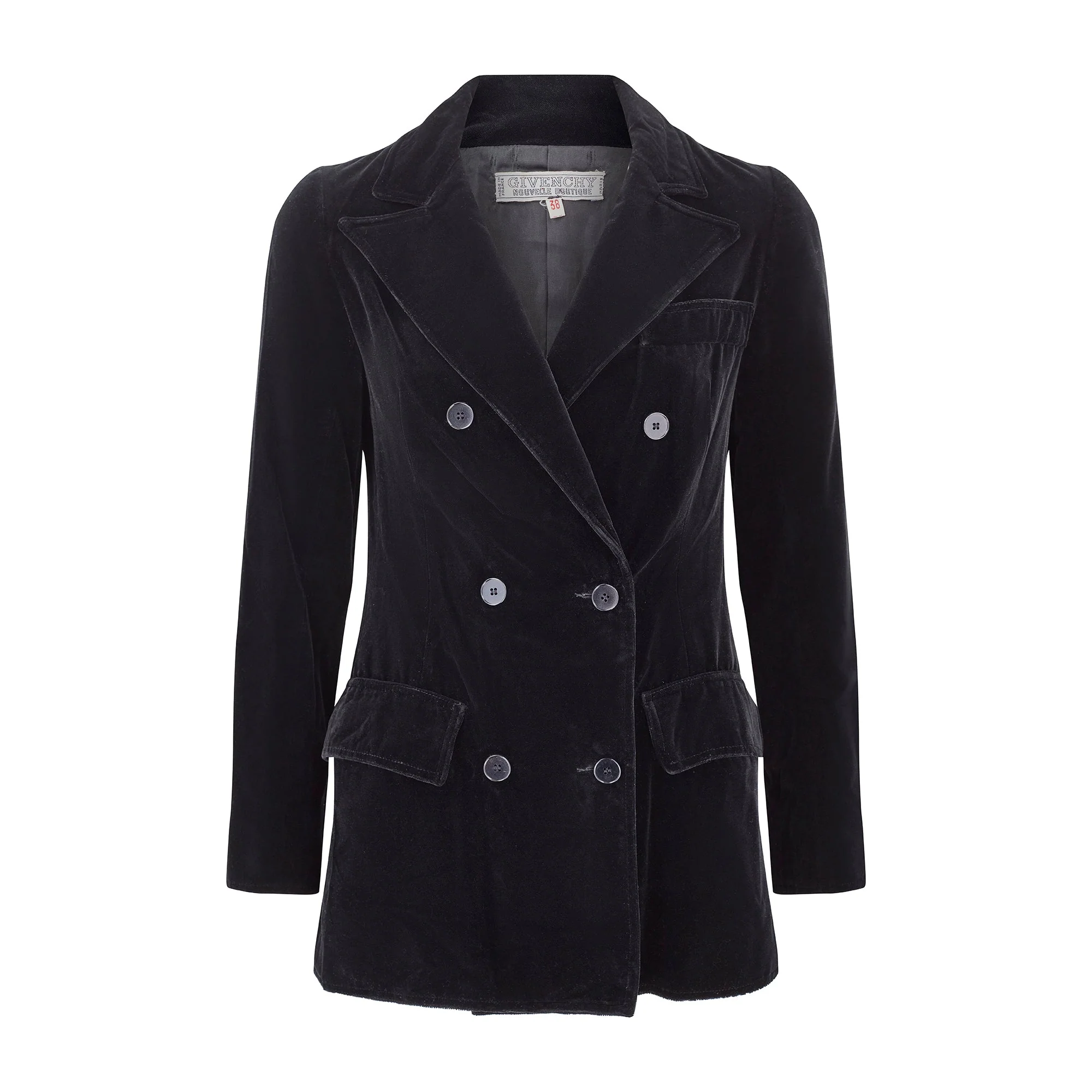 1970s Givenchy Nouvelle Boutique Black Velvet Double Breasted Jacket - Image 11