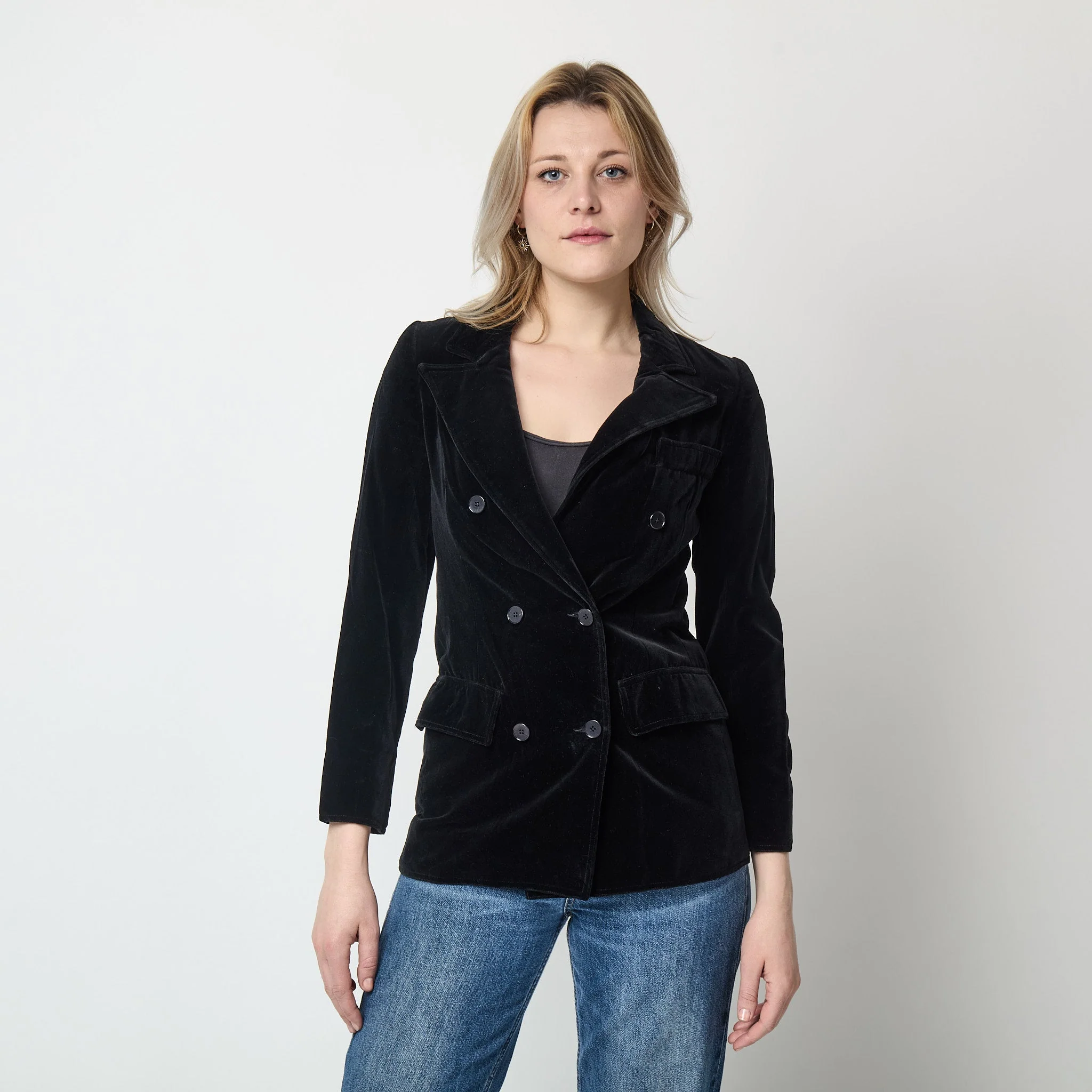 1970s Givenchy Nouvelle Boutique Black Velvet Double Breasted Jacket - Image 17