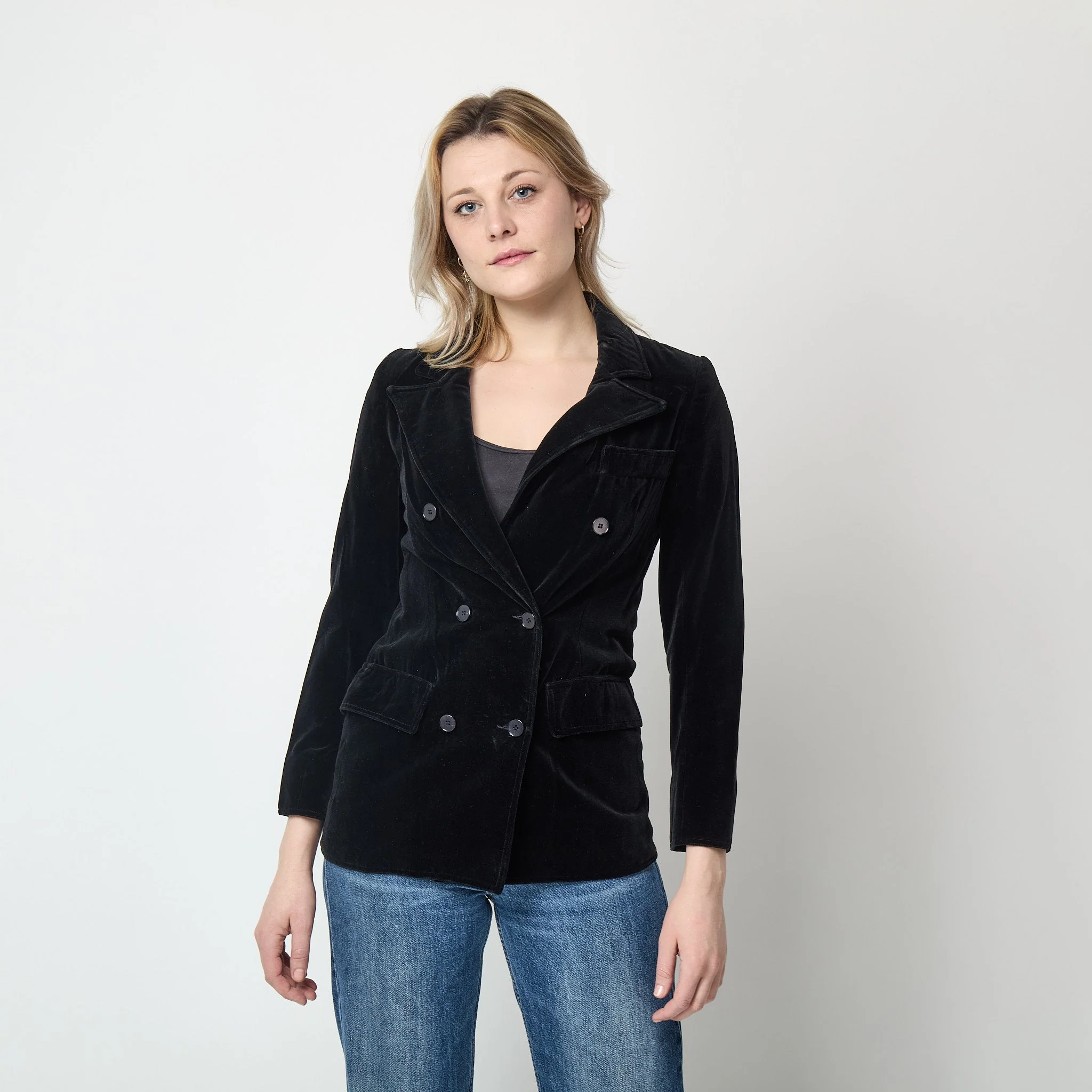 1970s Givenchy Nouvelle Boutique Black Velvet Double Breasted Jacket - Image 24