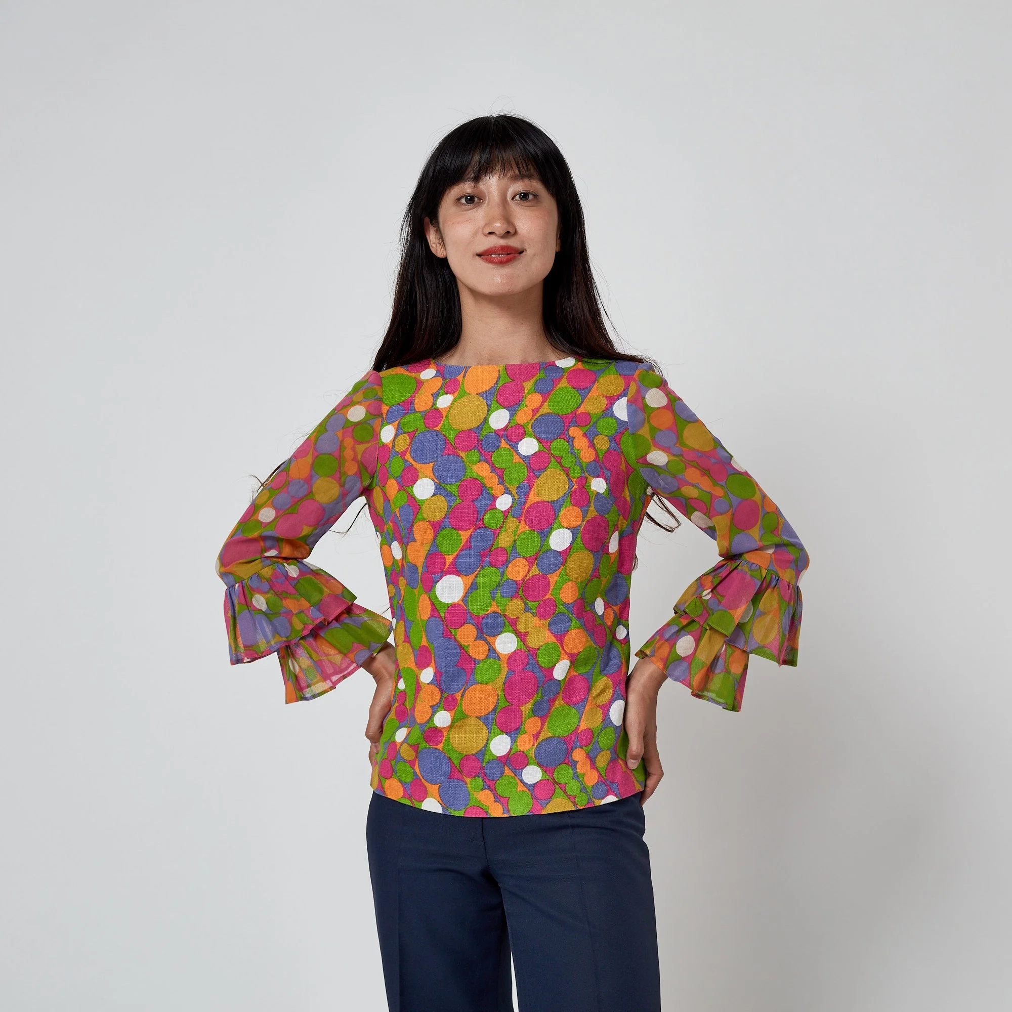 1970s Glen Sportique Polka Dot Print Linen Cotton Blouse - Image 14