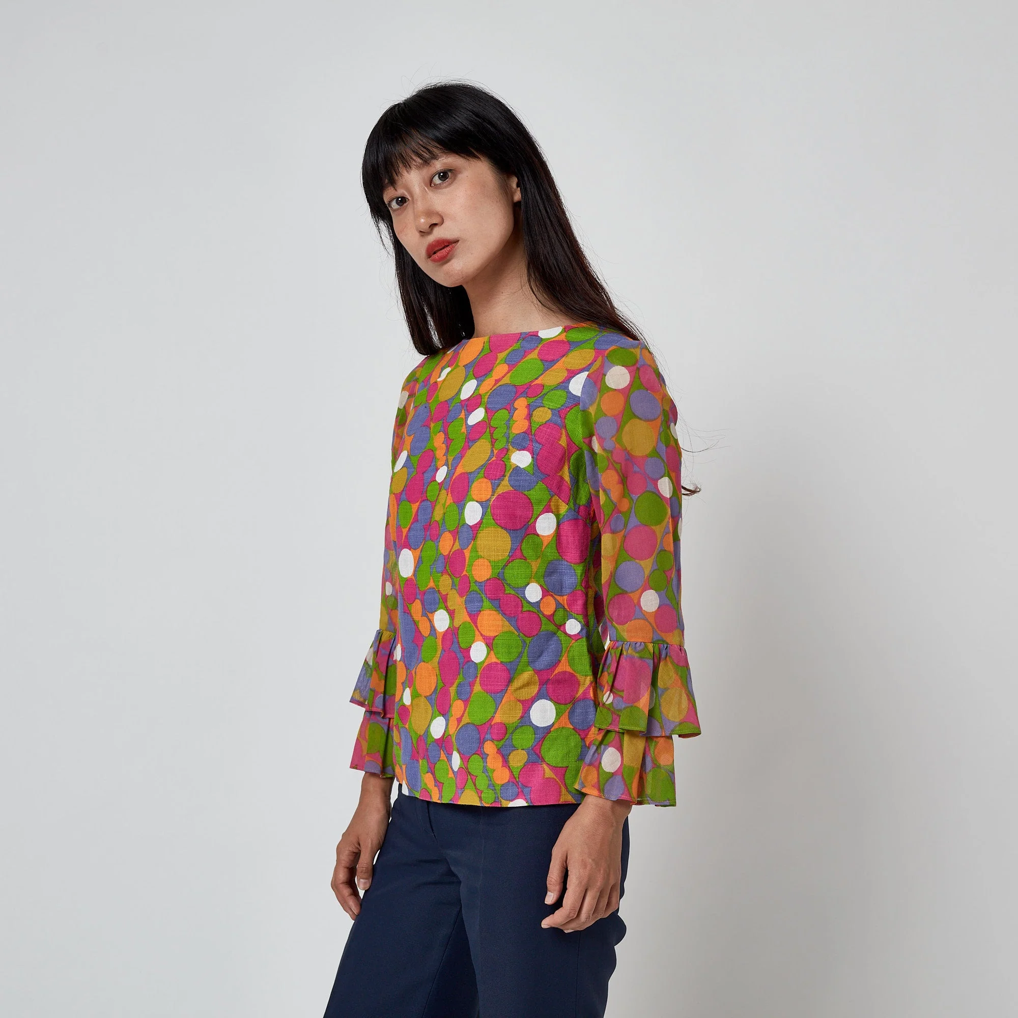 1970s Glen Sportique Polka Dot Print Linen Cotton Blouse - Image 15