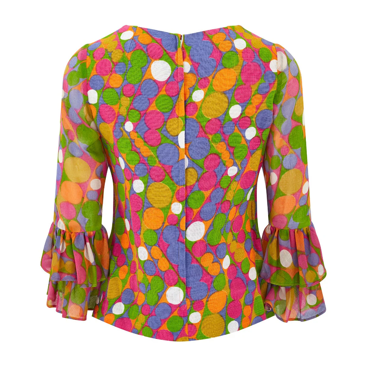 1970s Glen Sportique Polka Dot Print Linen Cotton Blouse - Image 3