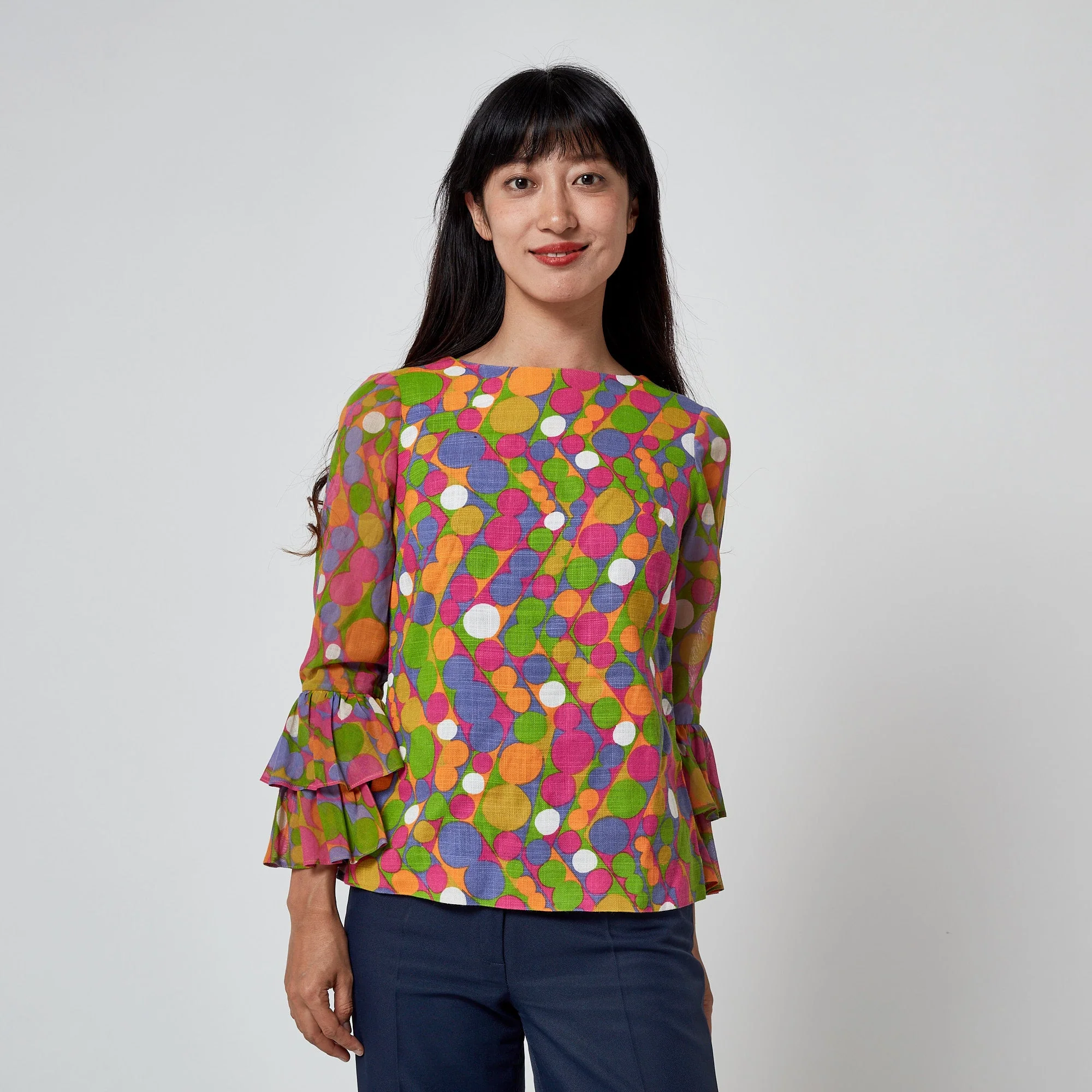 1970s Glen Sportique Polka Dot Print Linen Cotton Blouse - Image 5