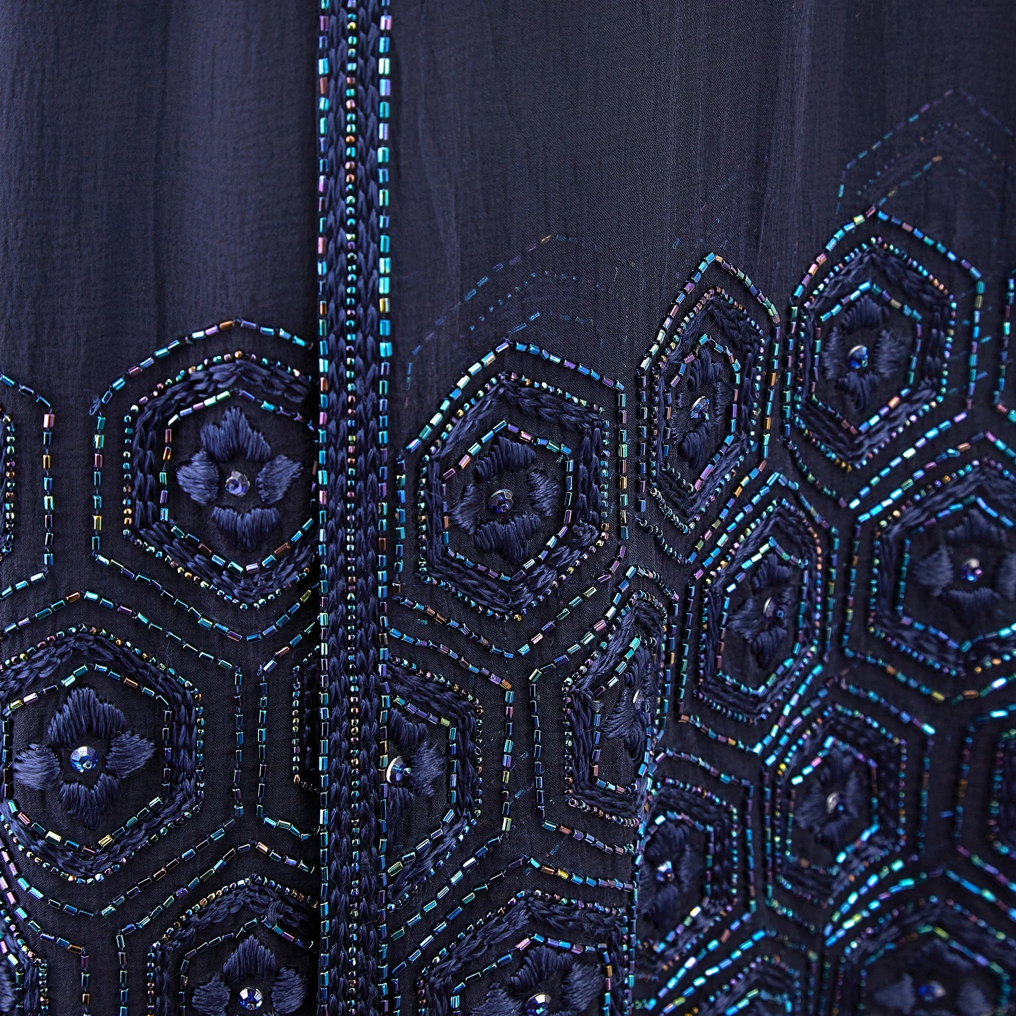 1970s Haute Couture Navy Silk Slip Dress and Beaded Jacket - Image 4