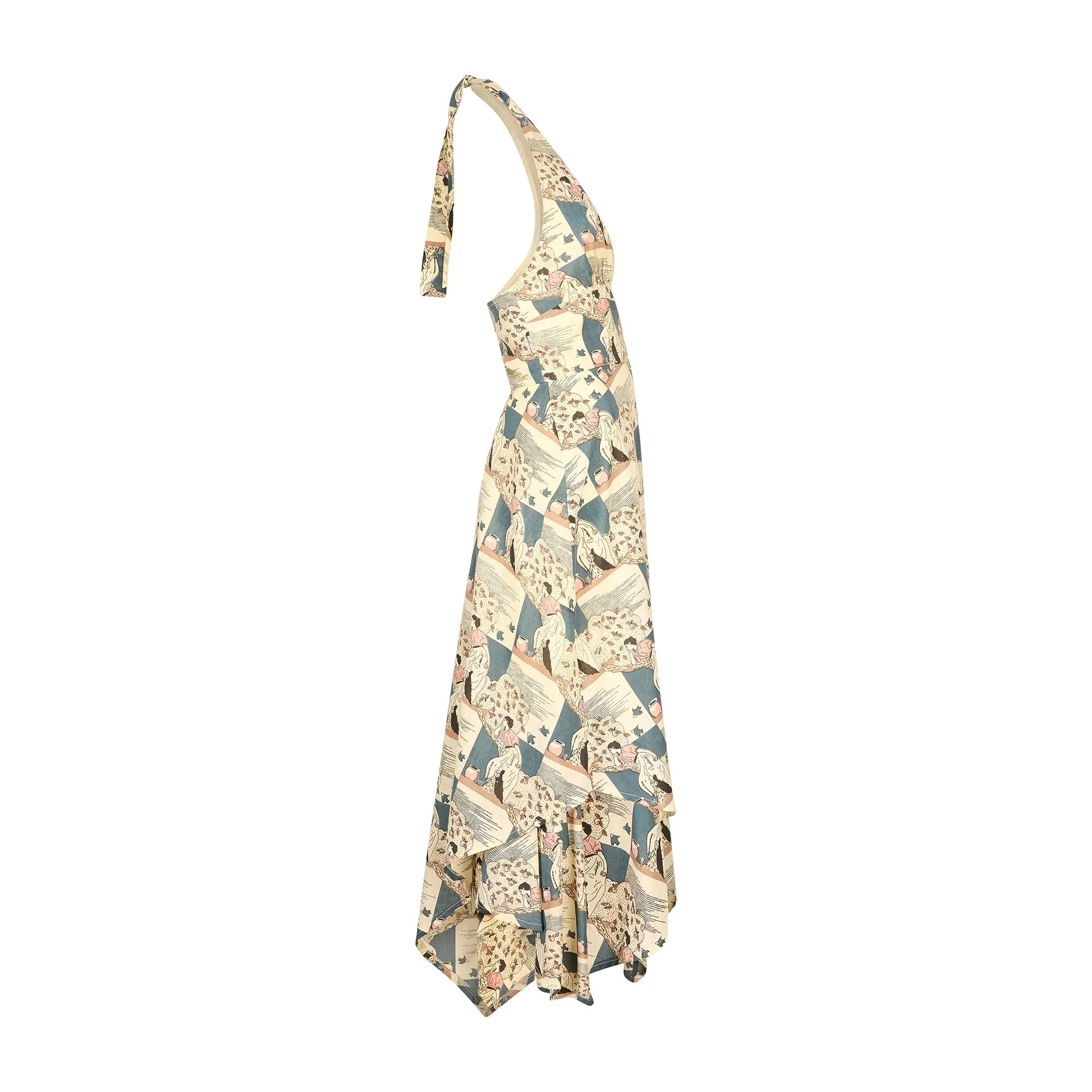 1970s Jon Adam Cotton Novelty Print Halter Neck Dress - Image 7