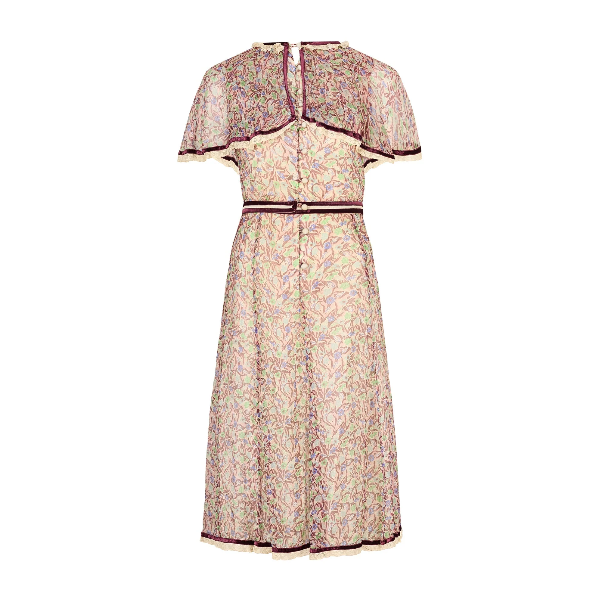 1970s Rumak Couture Silk Floral Chiffon Dress with Capelet - Image 3