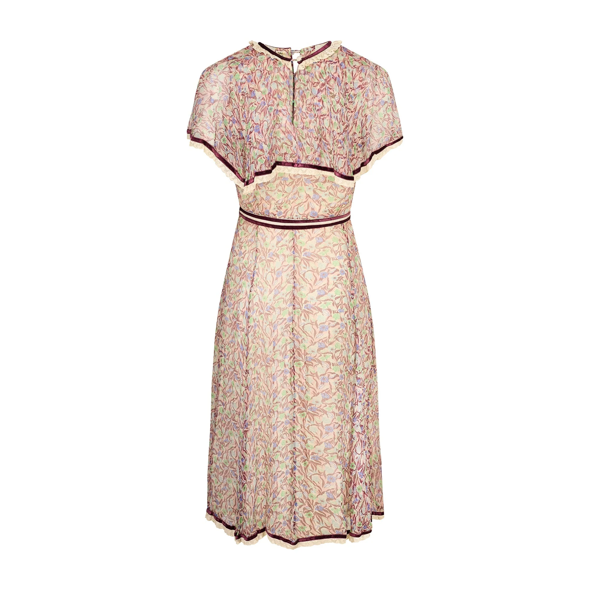 1970s Rumak Couture Silk Floral Chiffon Dress with Capelet - Image 6