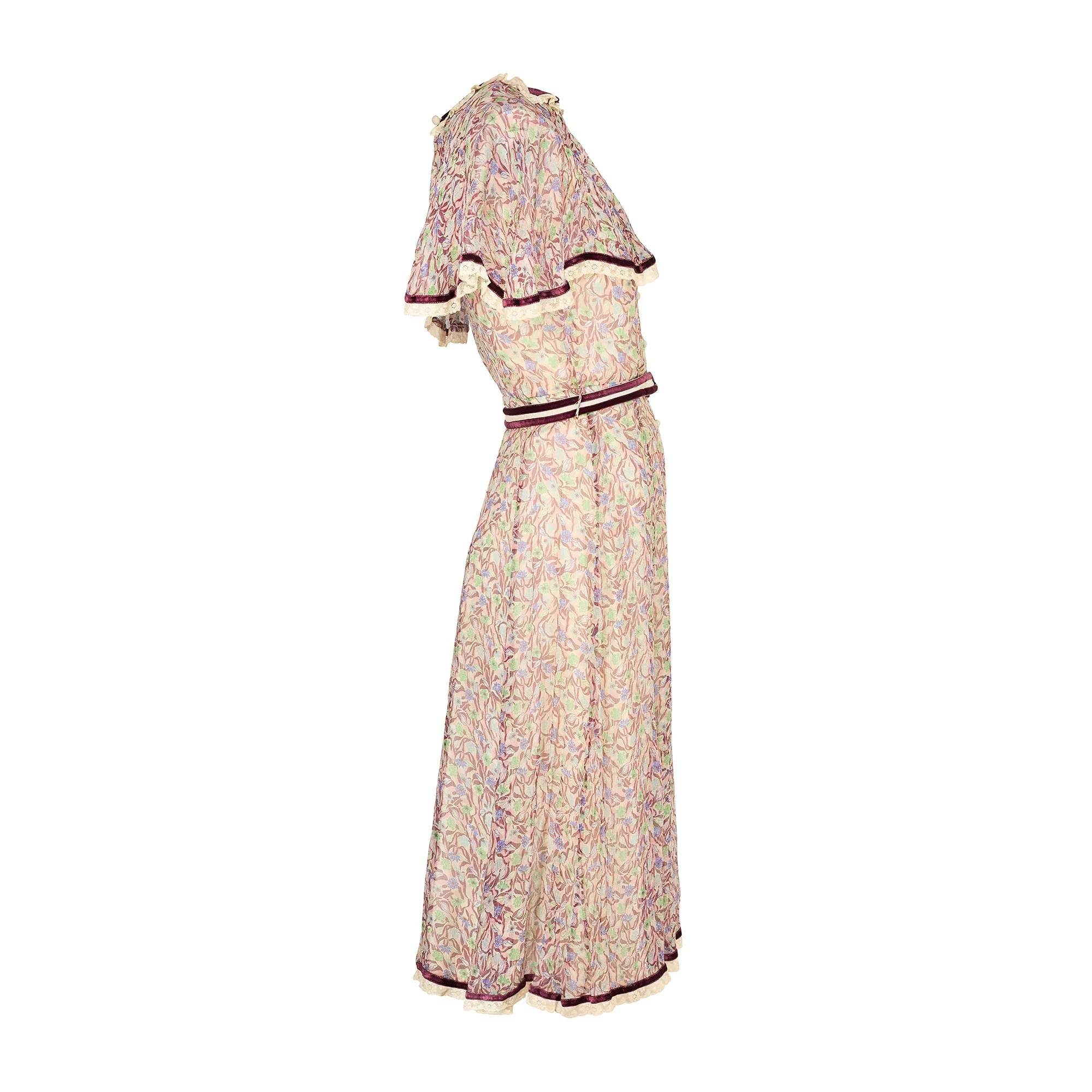 1970s Rumak Couture Silk Floral Chiffon Dress with Capelet - Image 7