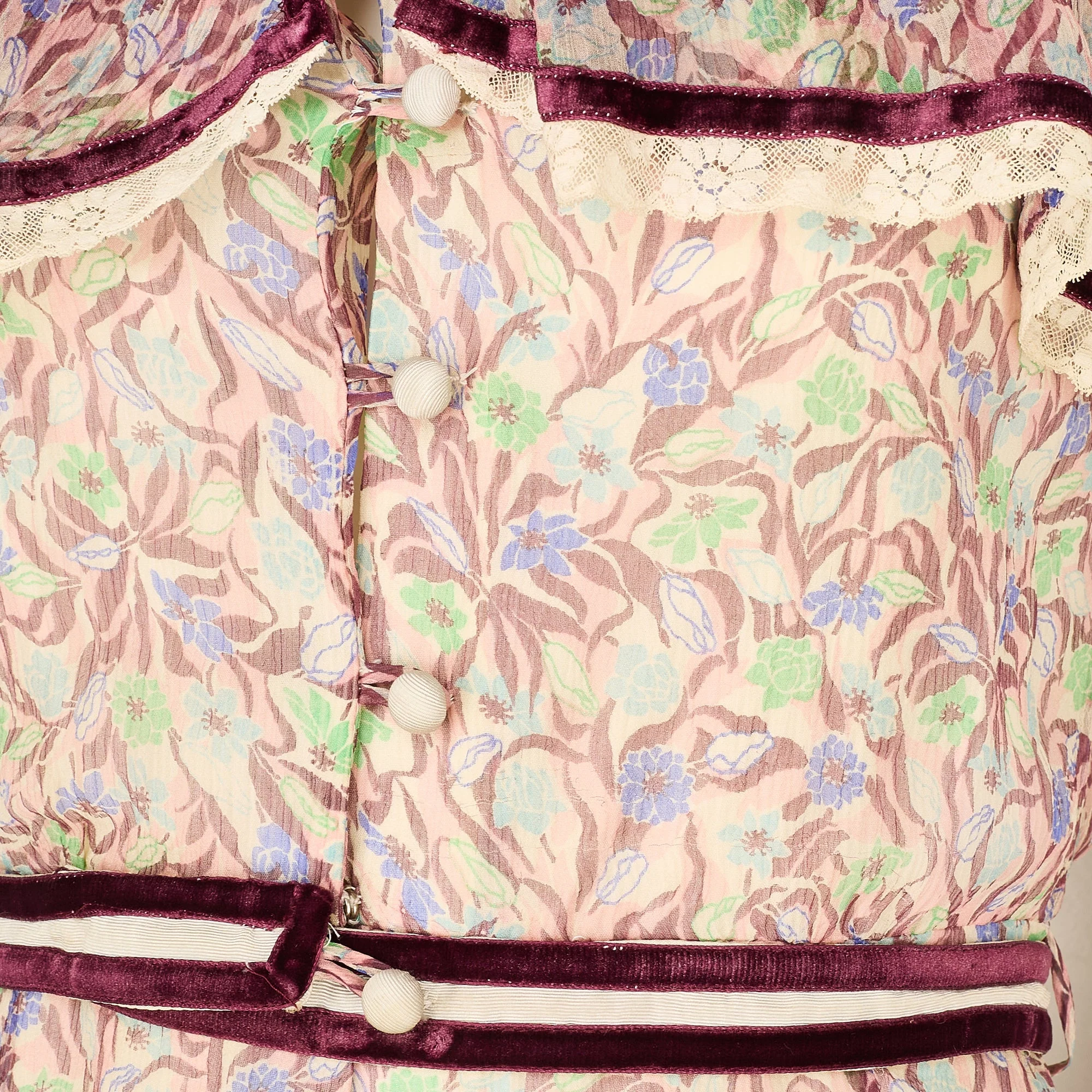 1970s Rumak Couture Silk Floral Chiffon Dress with Capelet - Image 9