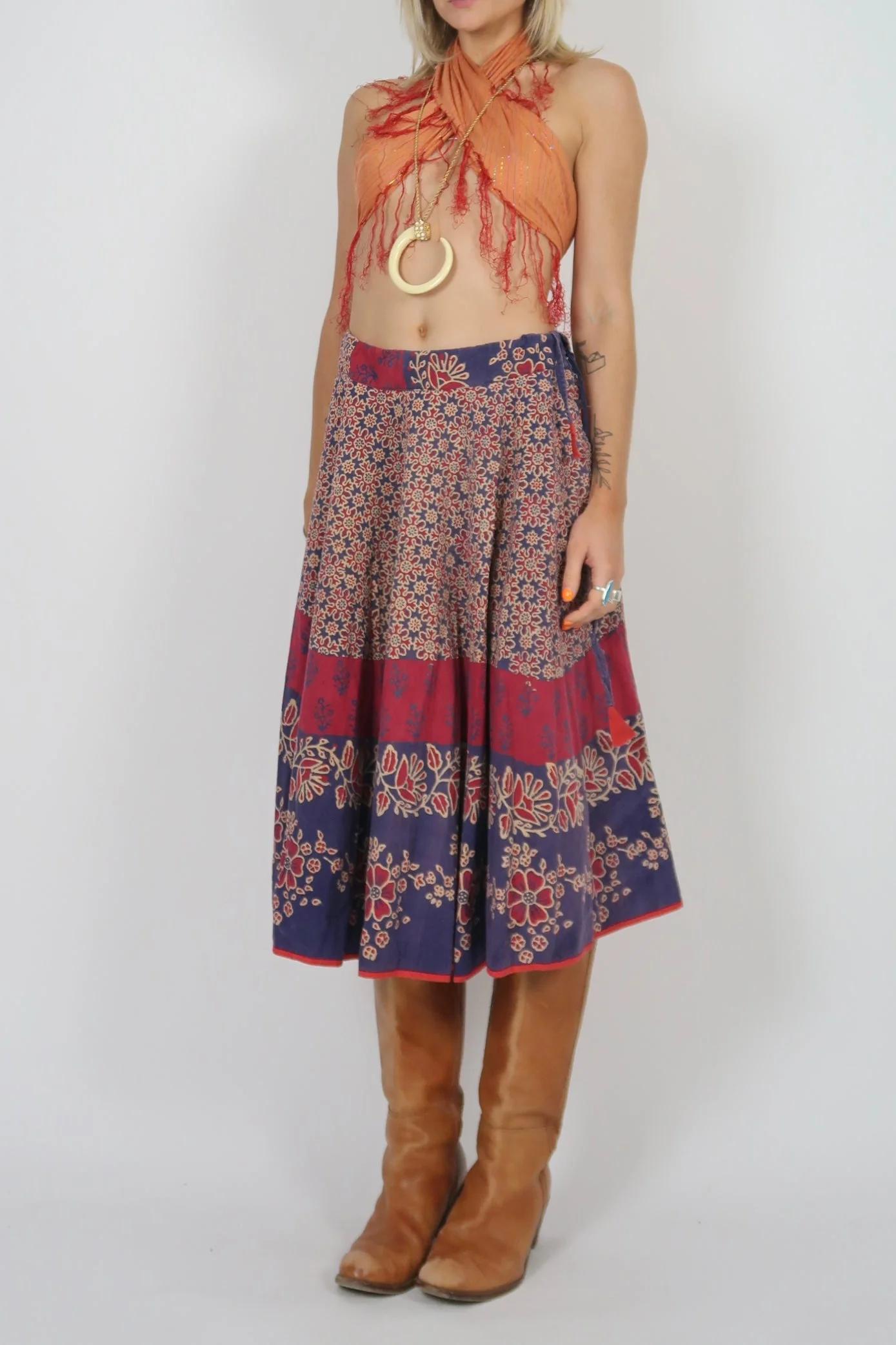 1970s wood block printed midi skirt - Image 5