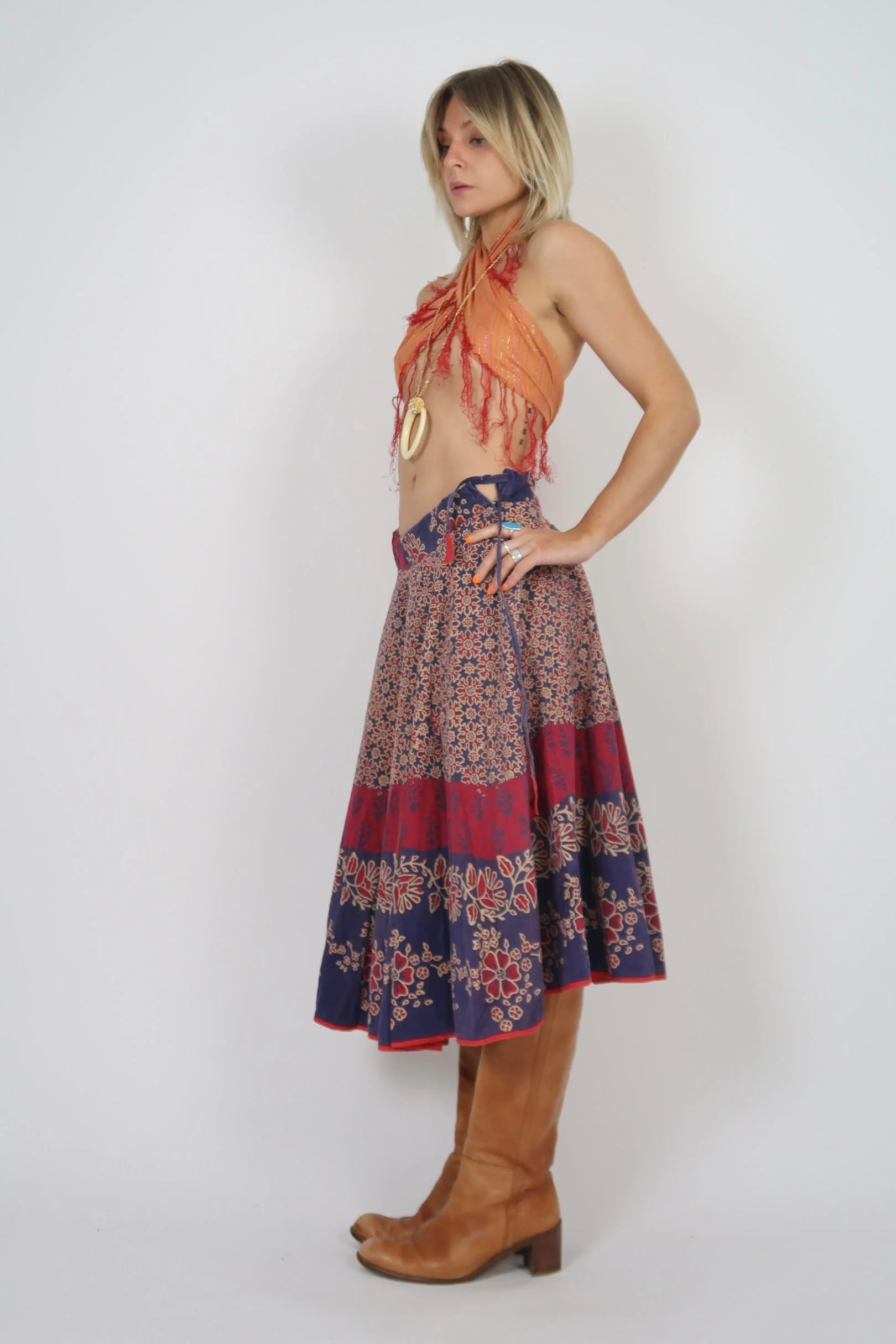 1970s wood block printed midi skirt - Image 6