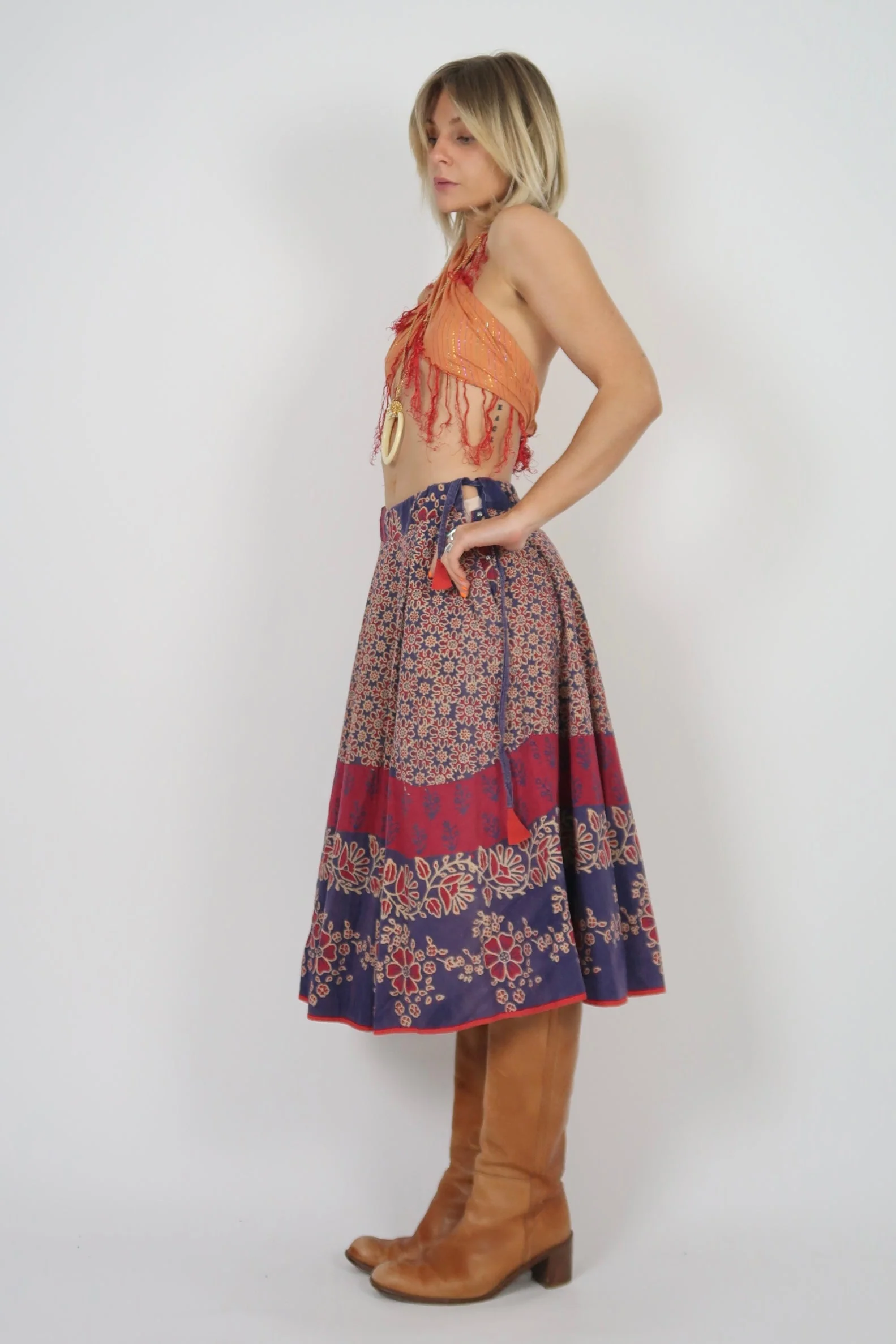 1970s wood block printed midi skirt - Image 8